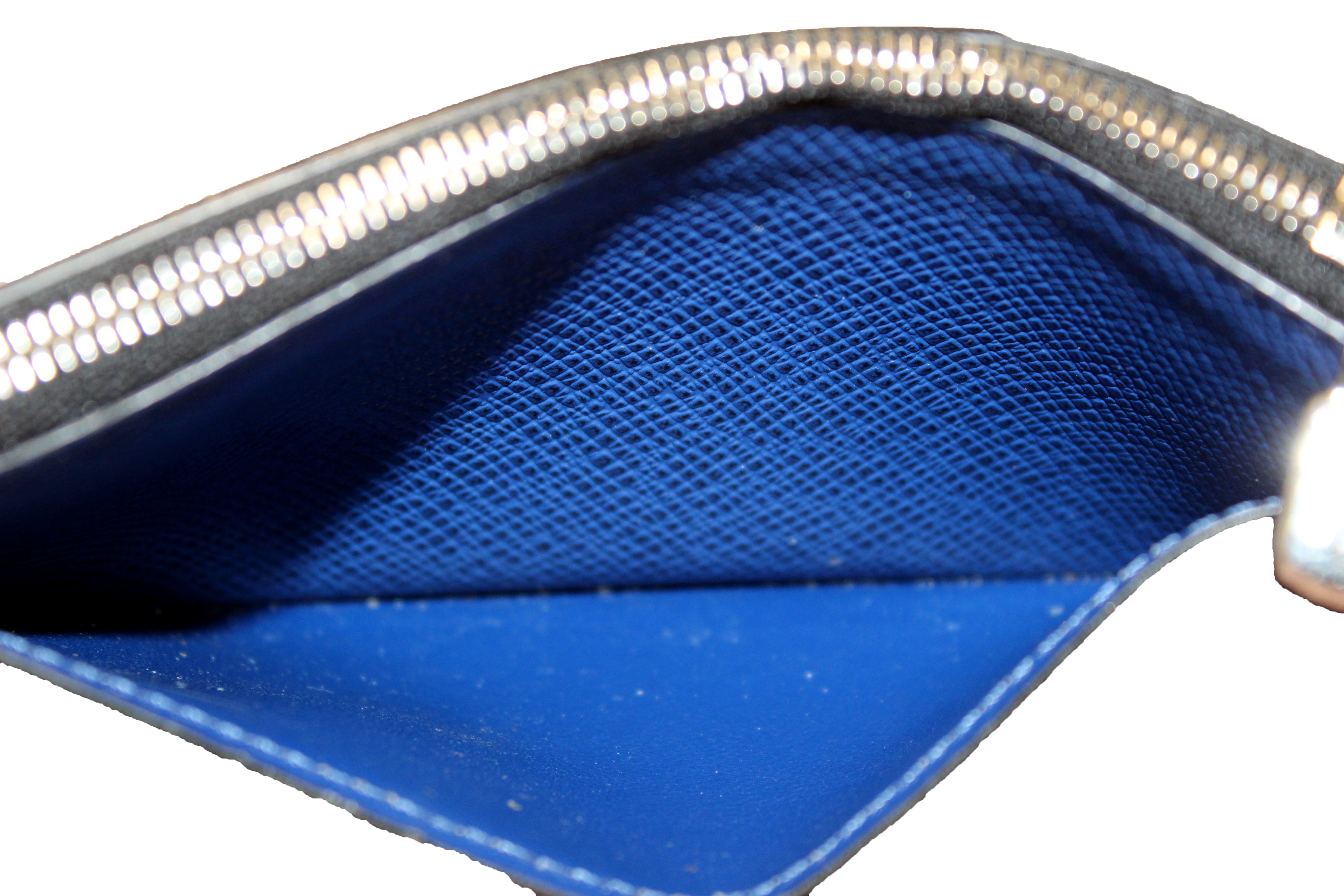Authentic Louis Vuitton Blue Monogram Canvas & Taiga Leather Coin Card Holder Wallet - Perfect for Everyday Use, Travel & Luxury Gift Giving