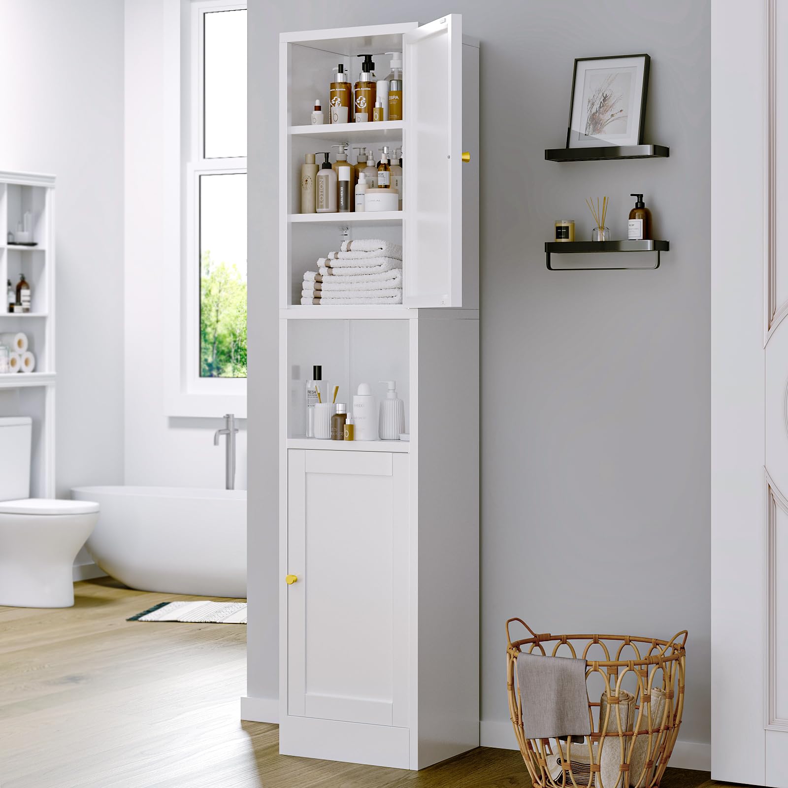 Tall White Metal Storage Cabinet with 3 Adjustable Shelves & 2 Doors - Sideboard Locker for Small Spaces, Living Room, Home Office, Dining Room - Perfect for Organizing Files, Books & Home Essentials