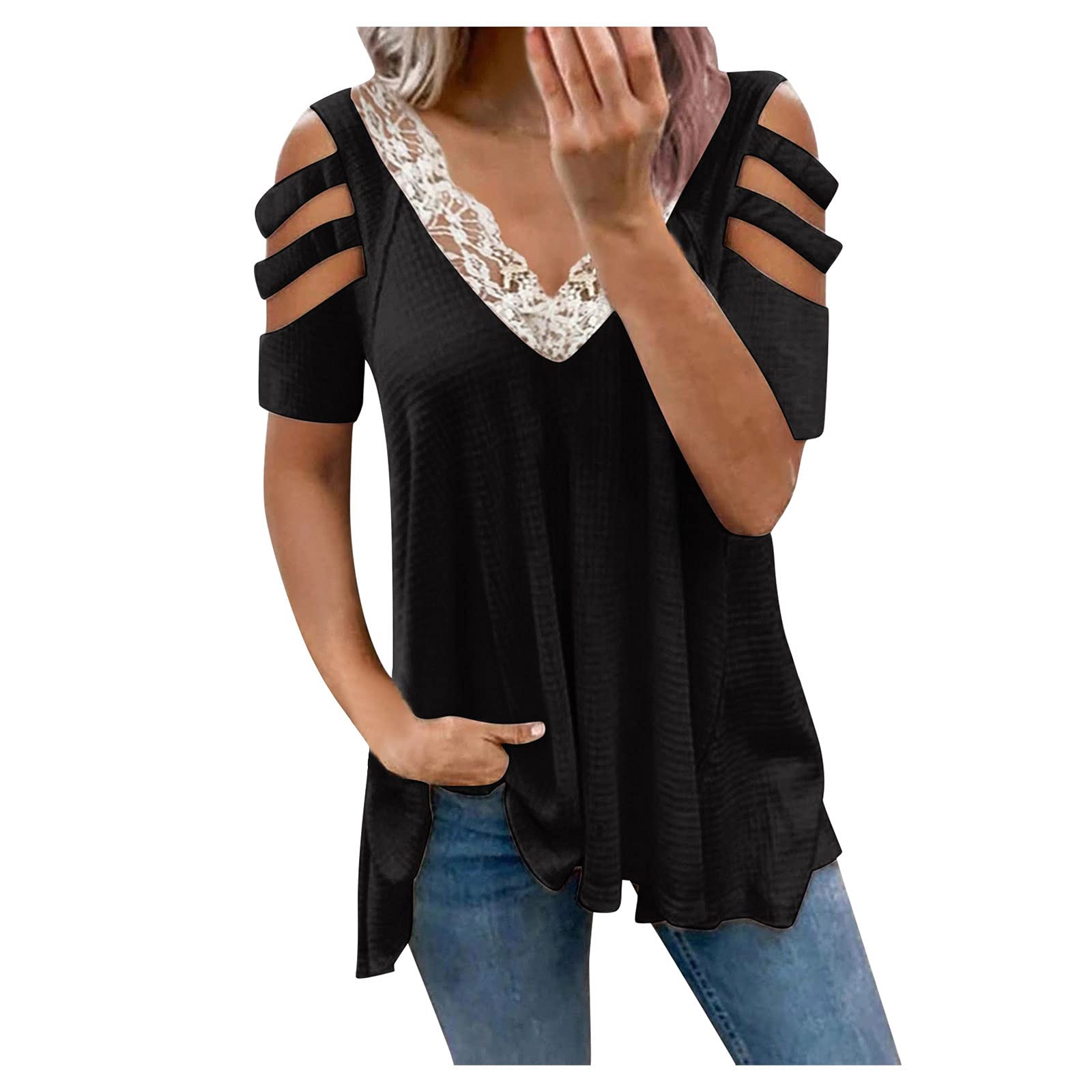 Women's Summer Tops - Loose Fit Short Sleeve V-Neck Chiffon Blouse for Casual Wear | Perfect for Beach Outings, Vacation & Everyday Comfort