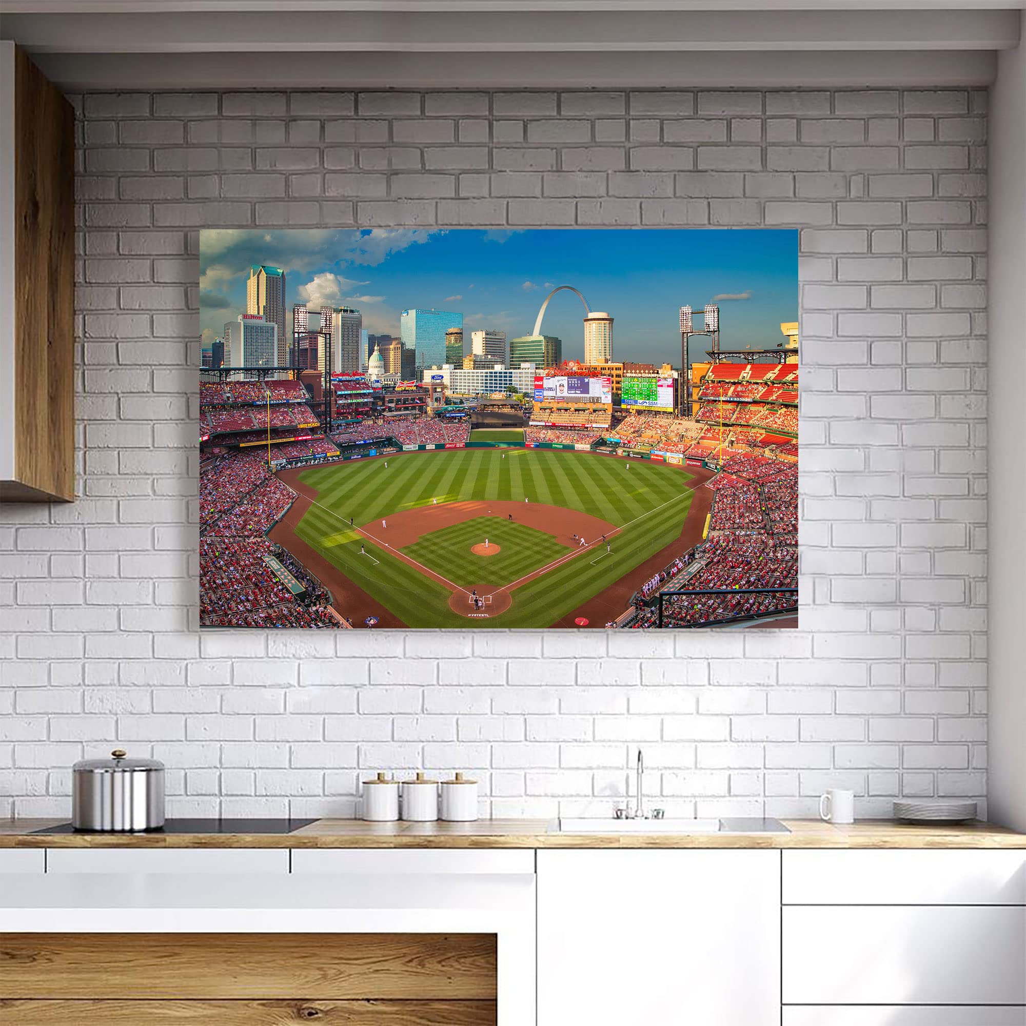 Busch Stadium Canvas Wall Art Print - Framed Ready to Hang 8x12 Inches - Modern Home Decor for Living Room, Kitchen, Office & Bedroom - Perfect Gift for Baseball Fans & Sports Enthusiasts