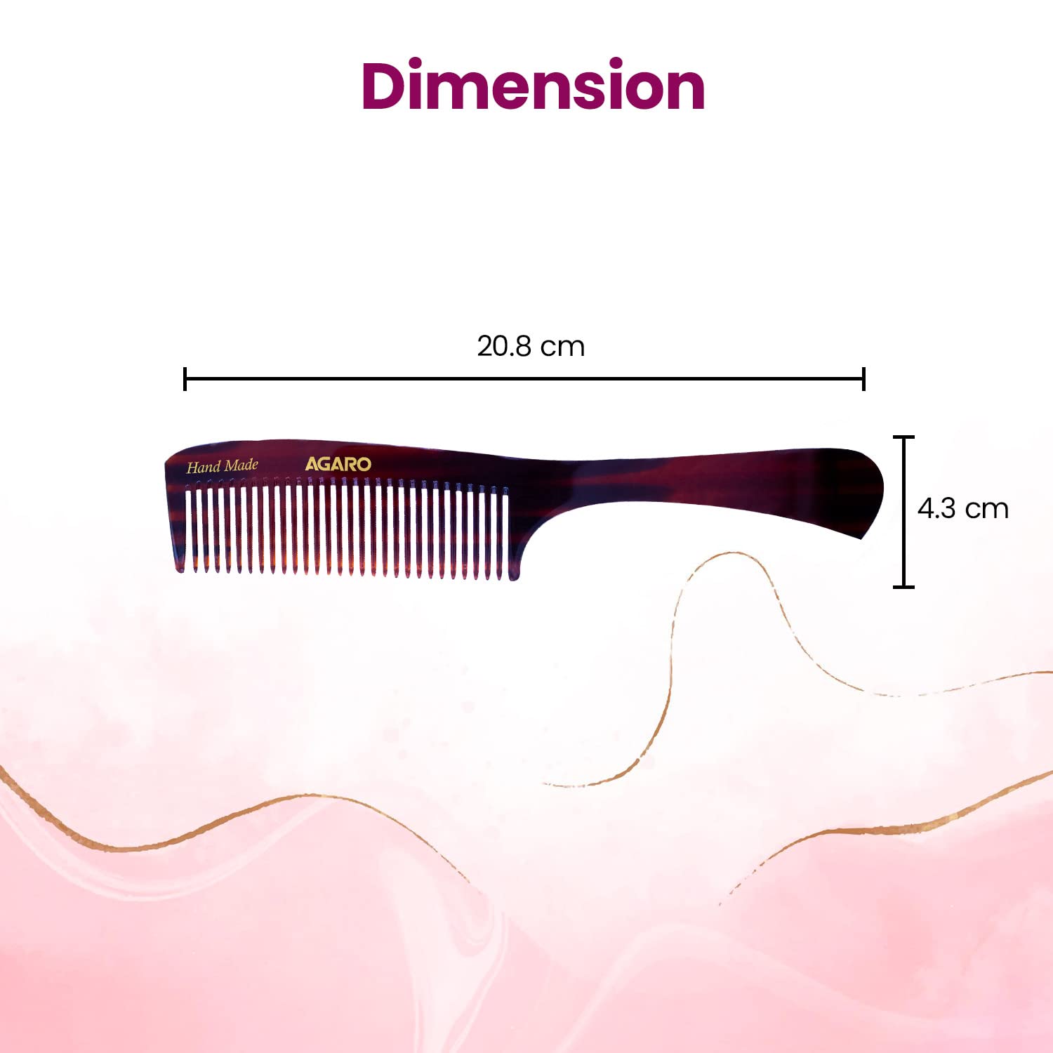 Agaro Handmade Wooden Comb with Handle - Wide Tooth Detangling Comb for Men & Women - Smooth Rounded Teeth for Gentle Styling - Premium Cellulose Acetate Hair Brush for Salon & Home Use - Perfect for Daily Grooming, Detangling & Styling (Brown, HMC79)