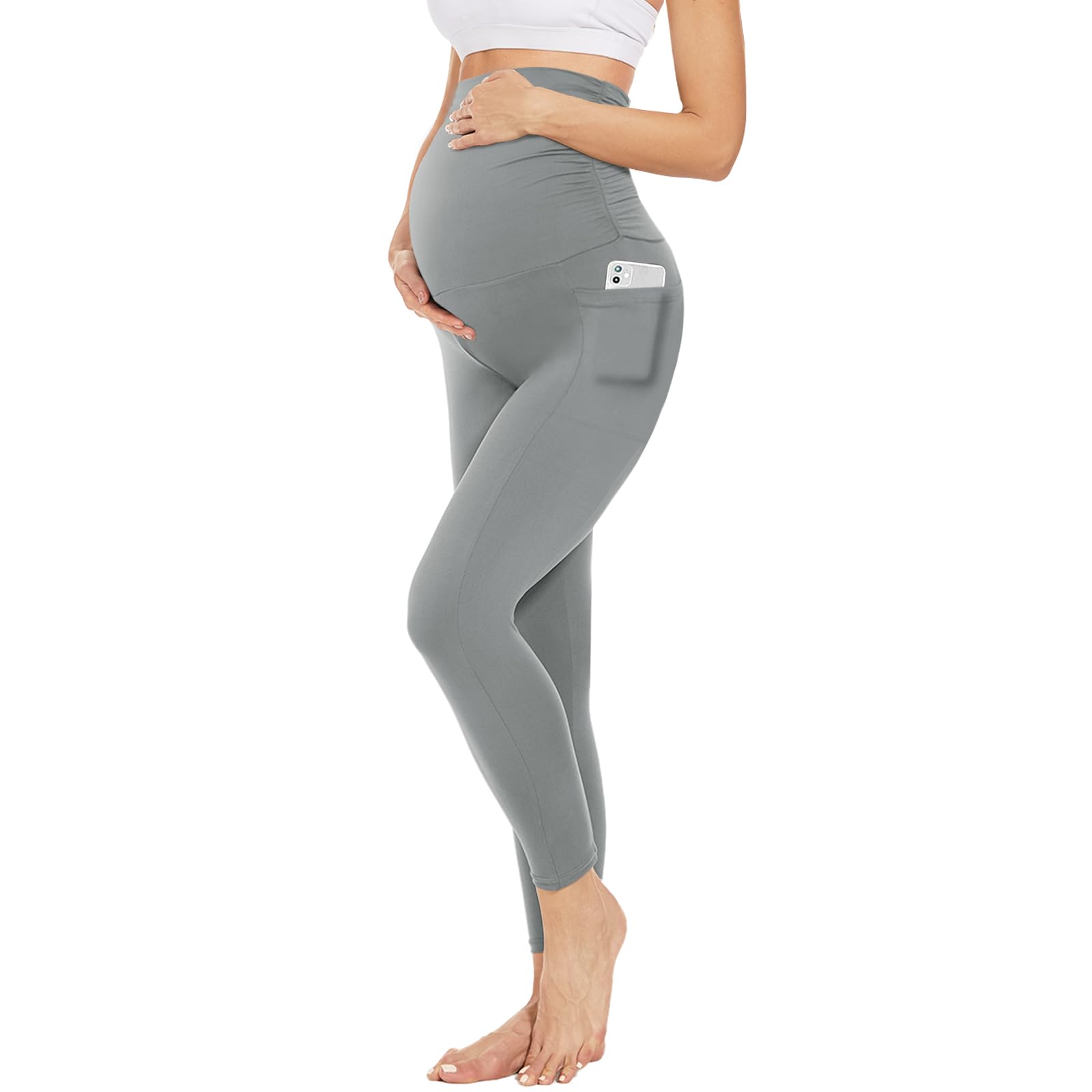 YOLIX Maternity Leggings with Pockets - Over The Belly Pregnancy Yoga Pants for Women, Black - Perfect for Workouts, Yoga & Everyday Comfort