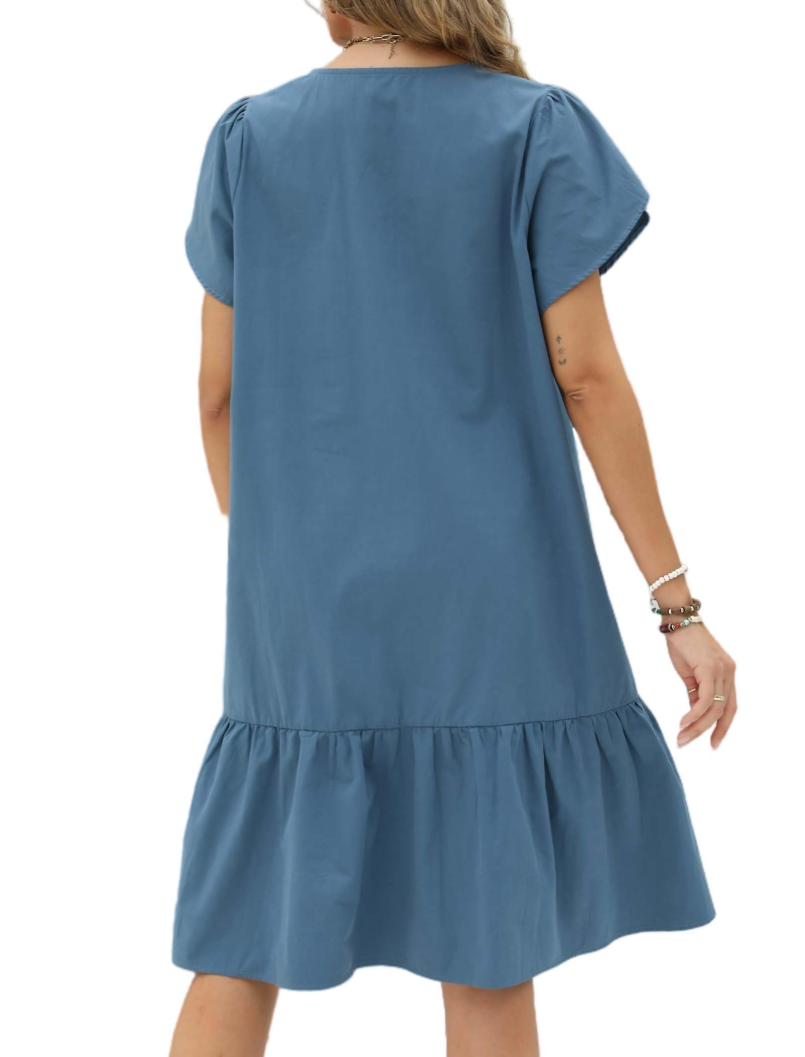 LauraKlein Women's Summer Floral Embroidered Boho Dress with Ruffled Sleeves - Mexican Peasant Style Casual Maxi Dress for Beach, Vacation & Outdoor Parties