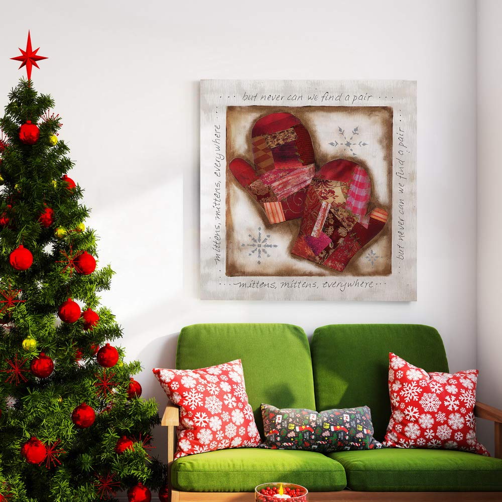 Renditions Gallery Christmas Canvas Wall Art - Holiday Décor with Joy, Tidings, Yule & Love - Festive Tinsel & Cookies Design - 24x24 Inches - Perfect for Living Room, Bedroom & Office Holiday Decorating