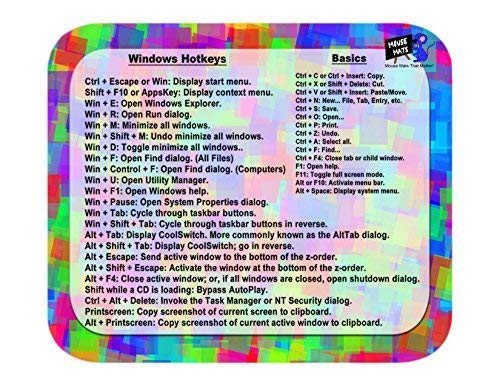 Windows Hotkey & Keyboard Shortcut Cheat Sheet Mouse Pad - Non-Slip Gaming Mouse Mat with Sublimated Design for PC, Laptop, Office & Home Use