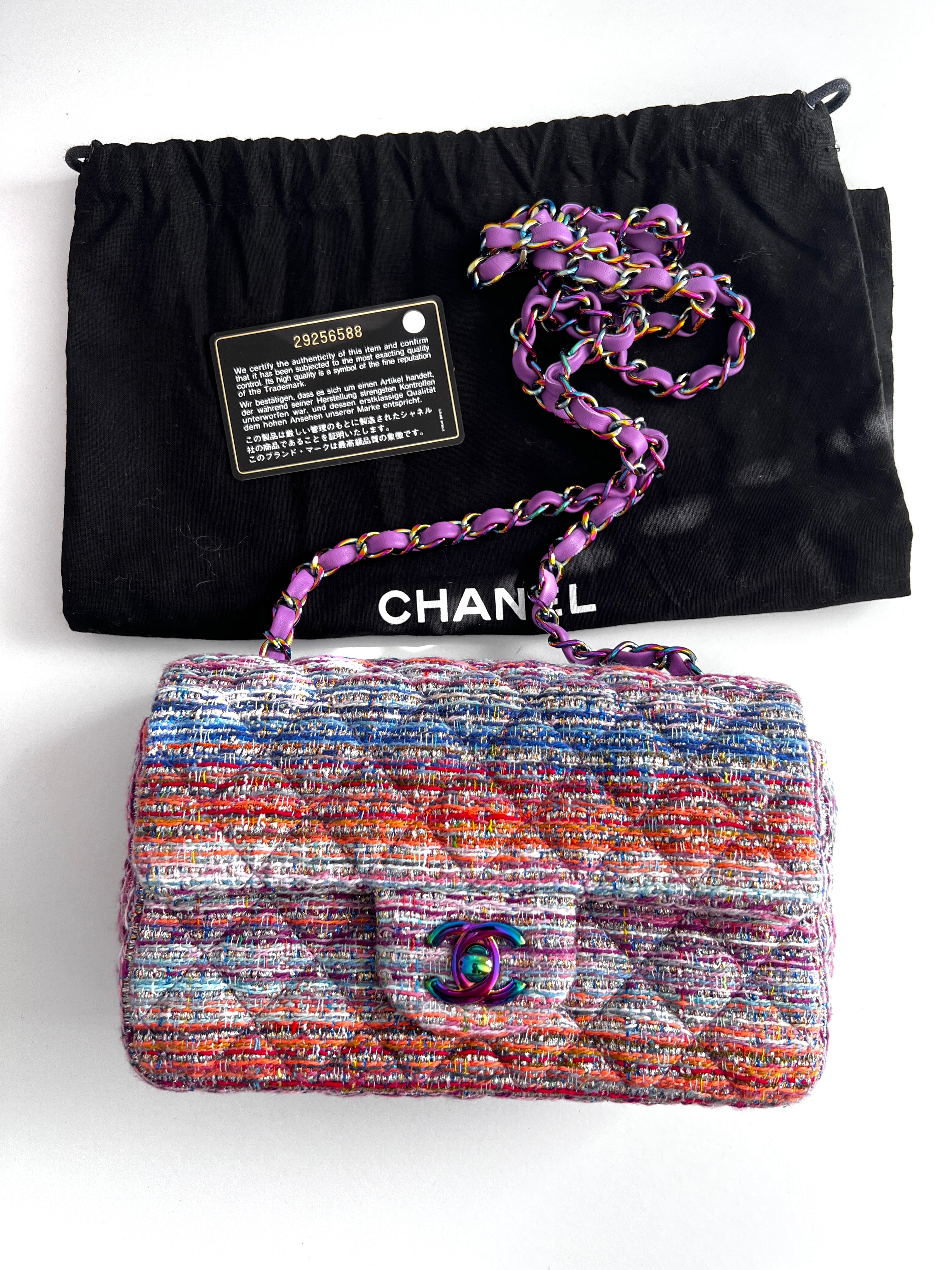 Chanel Rainbow Tweed Iridescent Mini Rectangle Flap Bag - Luxury Designer Handbag for Women, Perfect for Parties, Weddings & Special Occasions