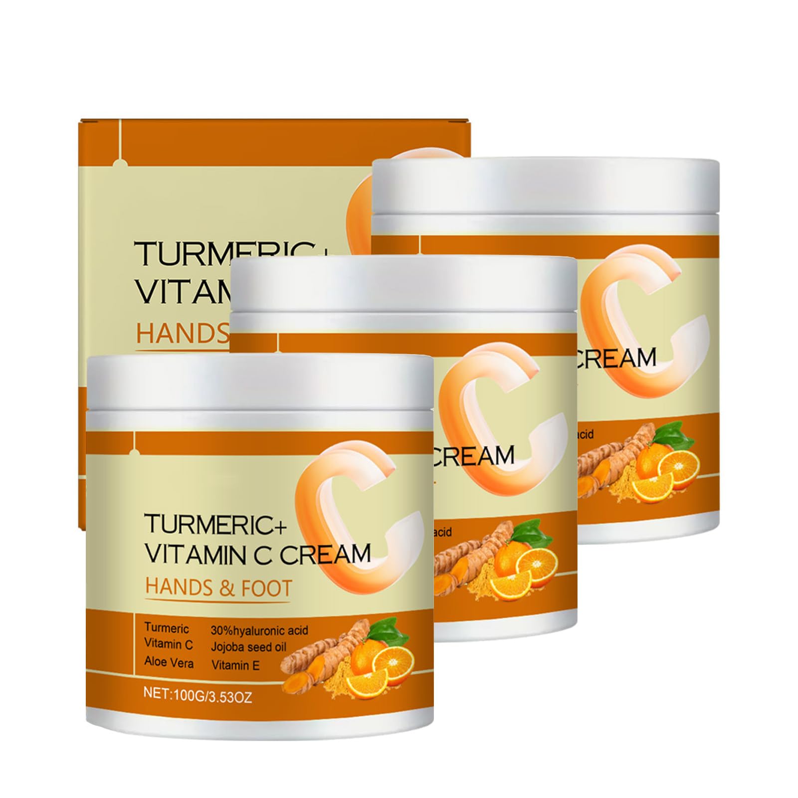 Turmeric Face Cream with Vitamin C - Hydrating & Anti-Aging Moisturizer for Hands, Feet & All Skin Types | Skin Repair, Firming & Lifting Treatment | Perfect for Daily Skincare Routine & Nighttime Hydration (3-Pack)