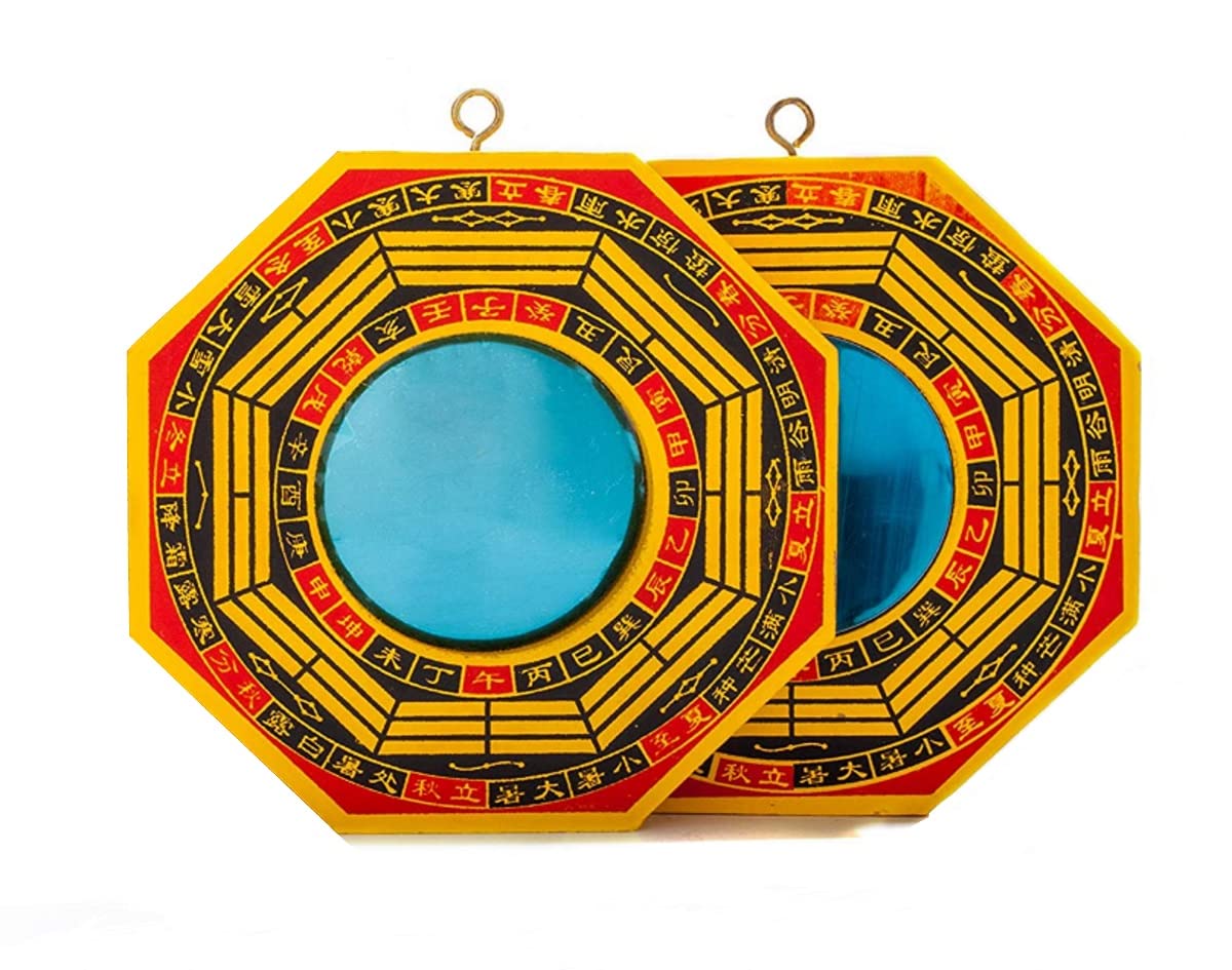 DMtse 4 Inch Bagua Mirror Set of 2 - Feng Shui Protection Mirror (1 Concave & 1 Convex) for Home & Office - Deflect Negative Energy & Harmful Chi - Perfect for Front Door, Windows & Wall Placement