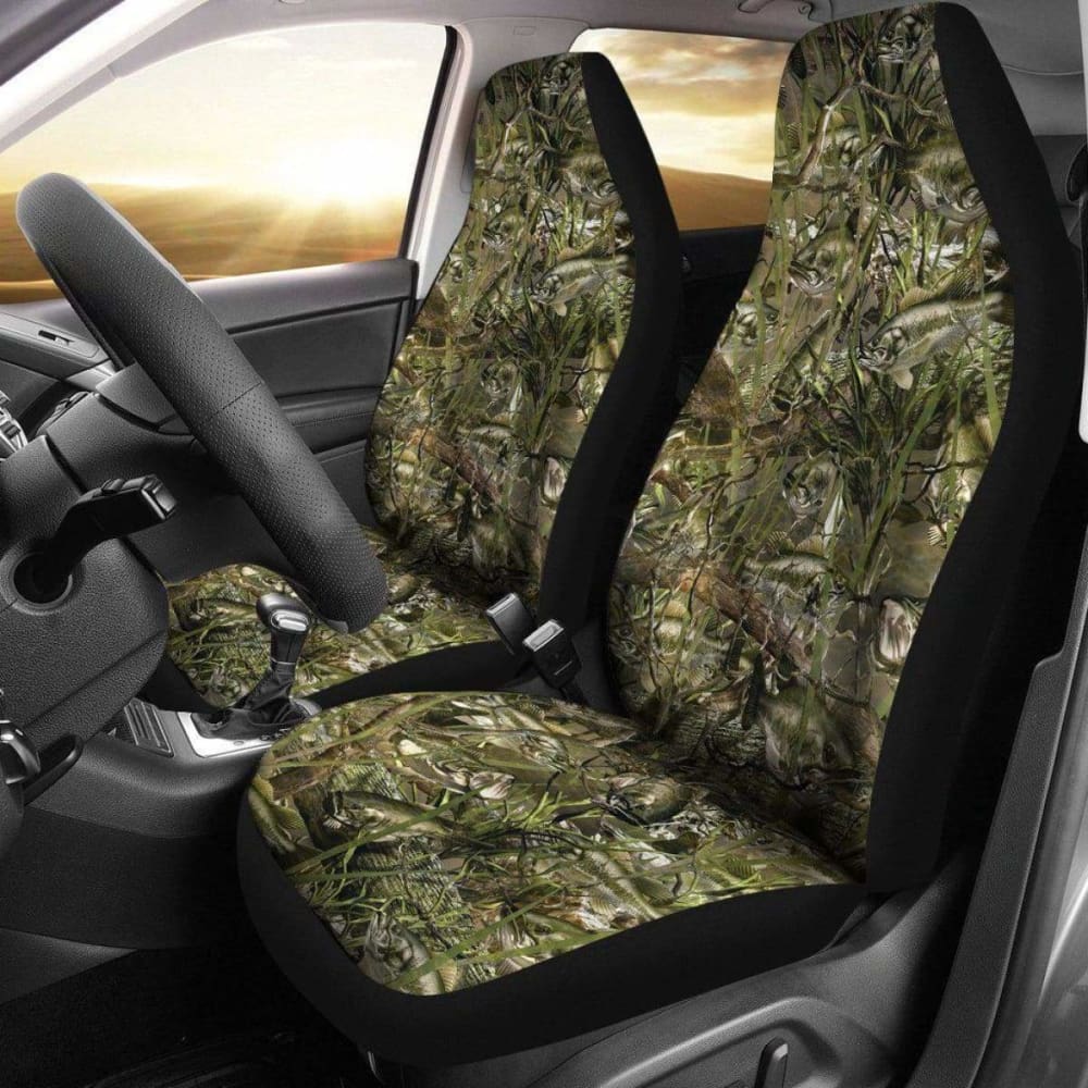 Premium Bass Camo Design Car Seat Covers - Universal Fit for Trucks & SUVs - Durable Neoprene Material - Perfect for Hunting, Fishing & Outdoor Adventures