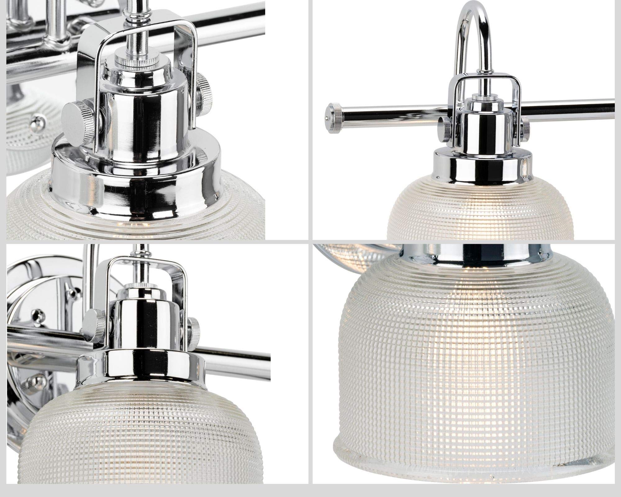 Archie Collection 4-Light Coastal Bathroom Vanity Light - Clear Double Prismatic Glass Shade with Polished Chrome Finish - Perfect for Beach House, Bathroom, and Coastal Style Decor