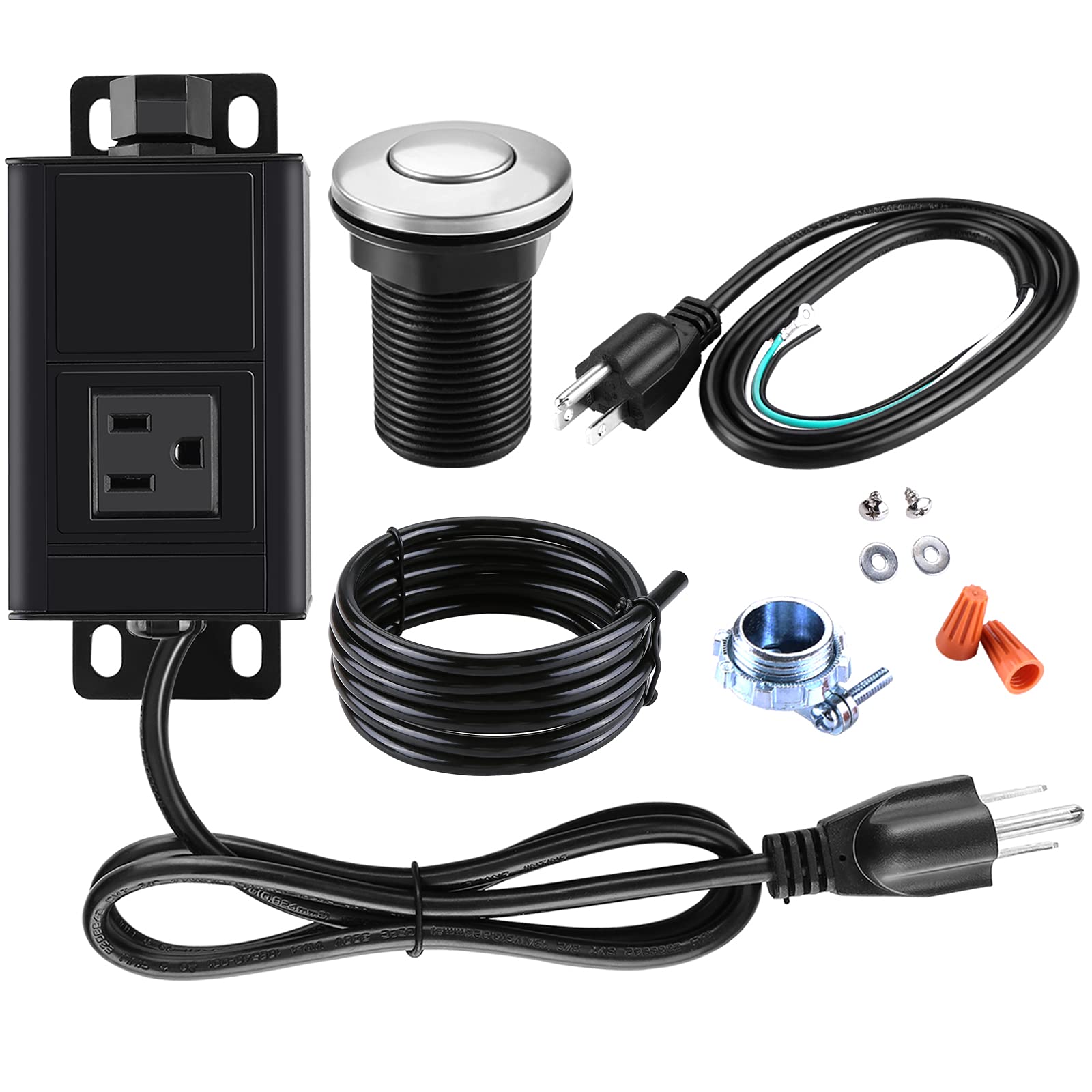 Stainless Steel Garbage Disposal Air Switch Kit with Power Cord - 2.5