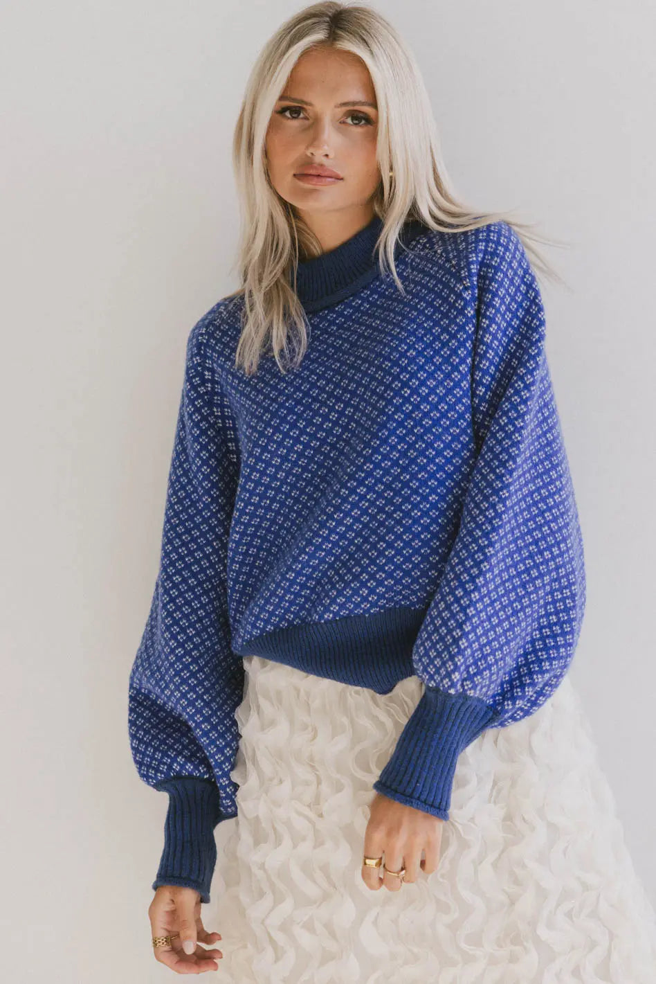 Nathalia Women's Cobalt Blue Knit Sweater - Soft Winter Pullover for Casual Wear & Office Outfits