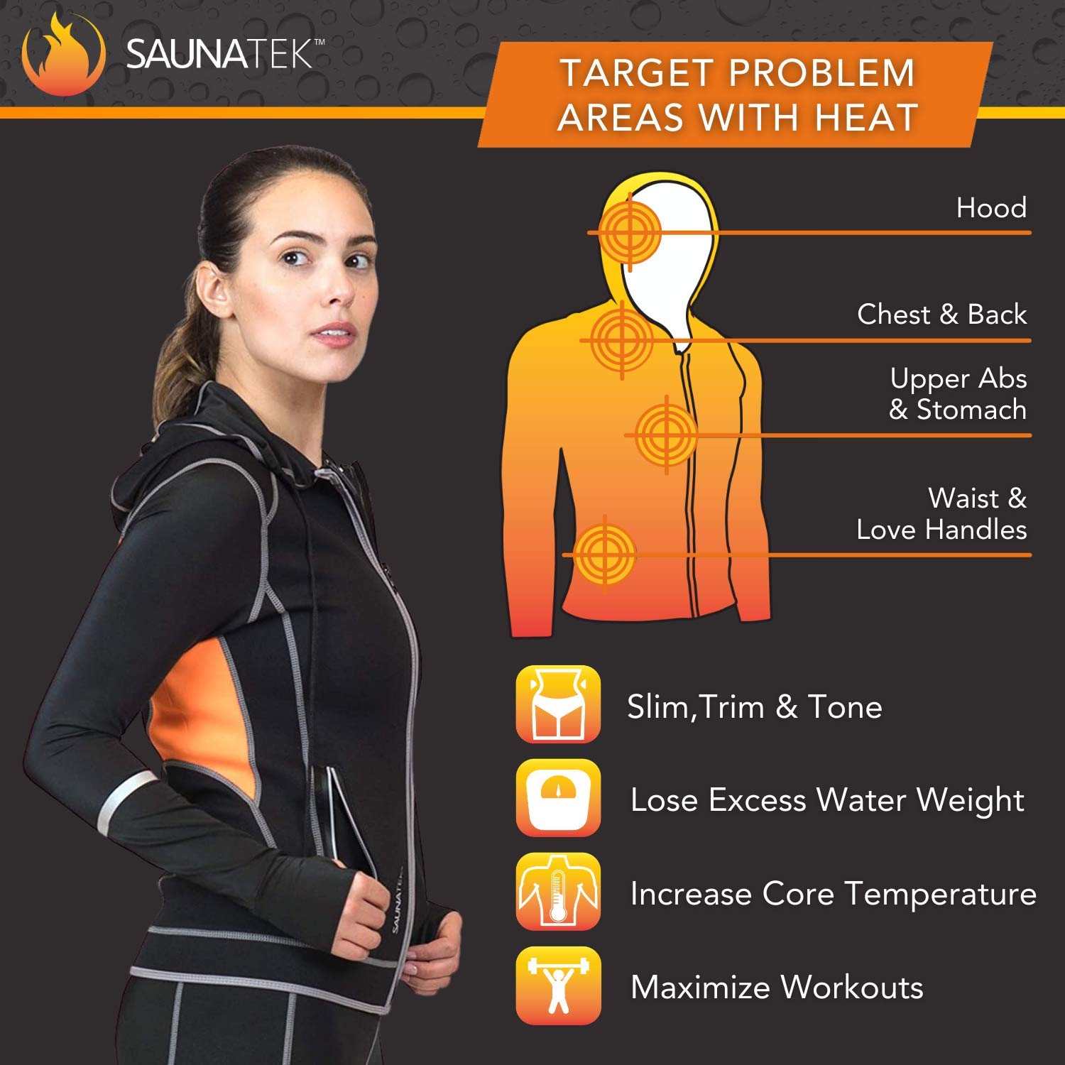 Women's Neoprene Sauna Sweat Suit Hooded Jacket for Exercise, Heat Training & Weight Loss - Perfect for Gym, Yoga & Home Workouts