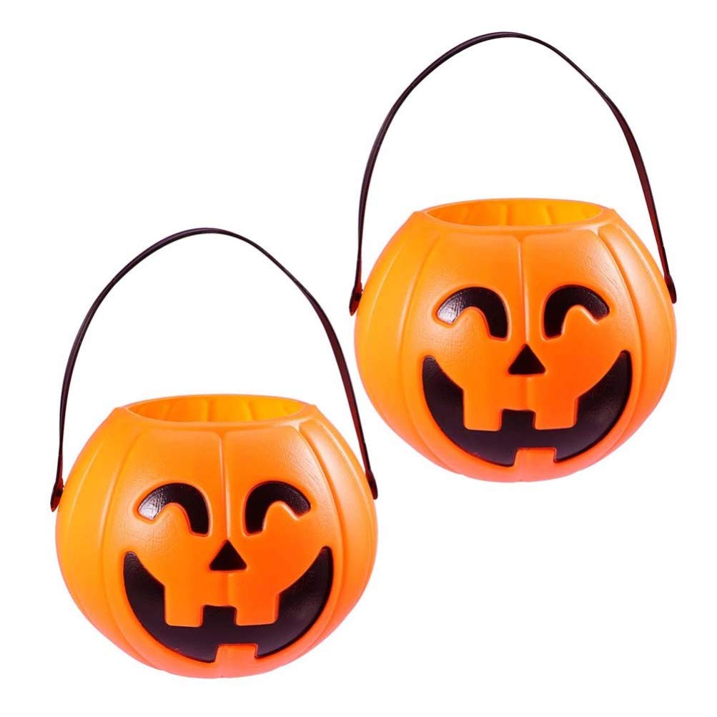 TOYANDONA 2-Pack Large 6.7 Inch Halloween Pumpkin Buckets - Durable Plastic Candy Pails for Kids Trick or Treating, Halloween Party Favors & Fall Decorations