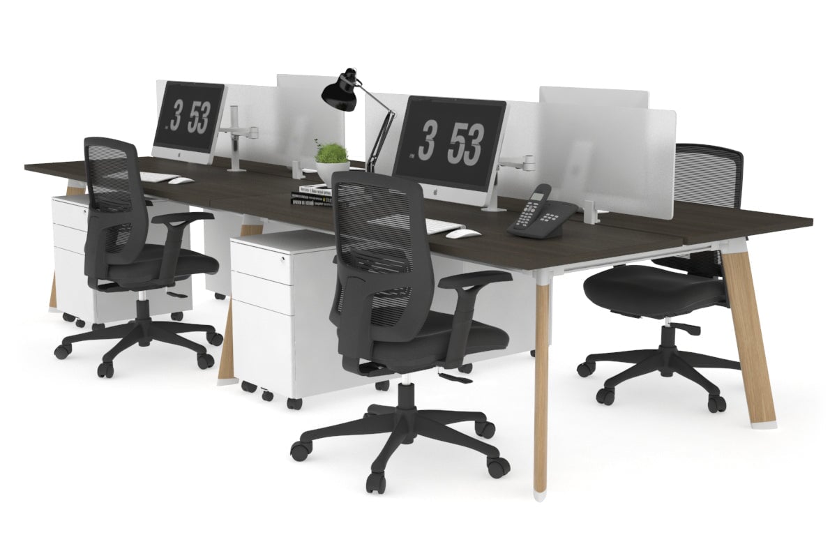 4-Person Workstation with Wood Imprint Frame - 1200L x 700W - Office Desks for Collaborative Workspaces & Home Offices