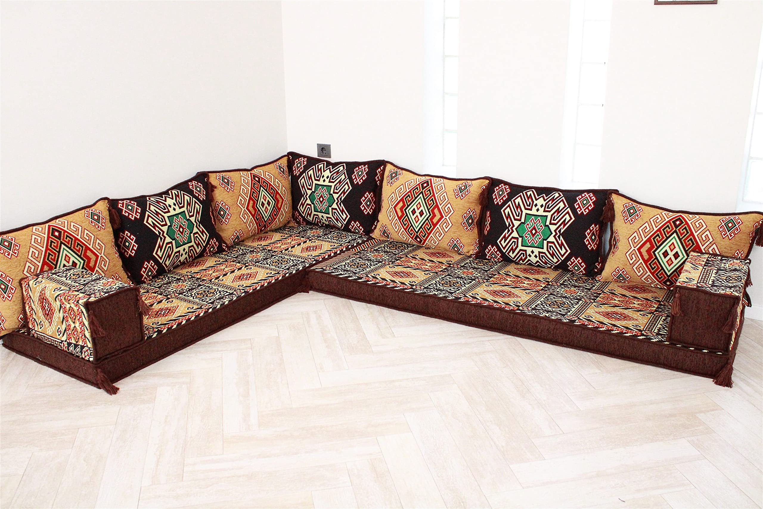Arabic Living Room Furniture Set - Traditional Majlis Seating & Jalsa Sofa for Home Decor | Perfect for Middle Eastern Style Interiors, Family Gatherings & Cultural Events