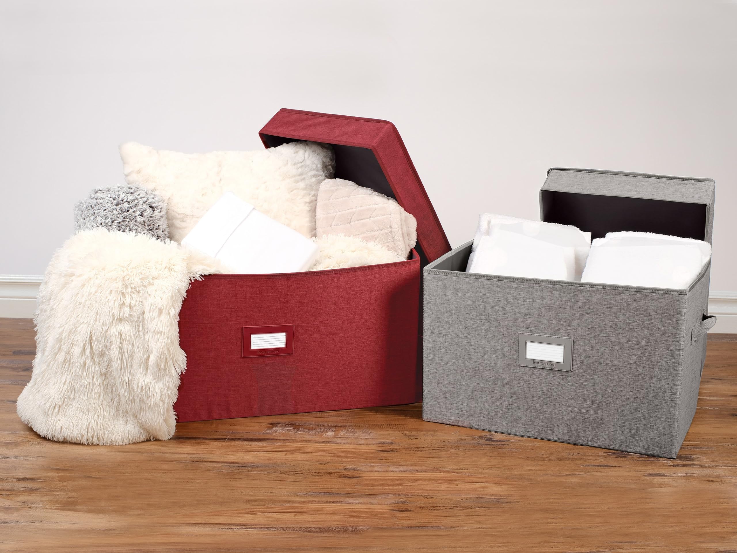 Covermates Keepsakes Storage Box - Heavy Duty Polyester Organizer with Reinforced Handles & ID Window - Perfect for Closet, Attic, or Underbed Storage - Red
