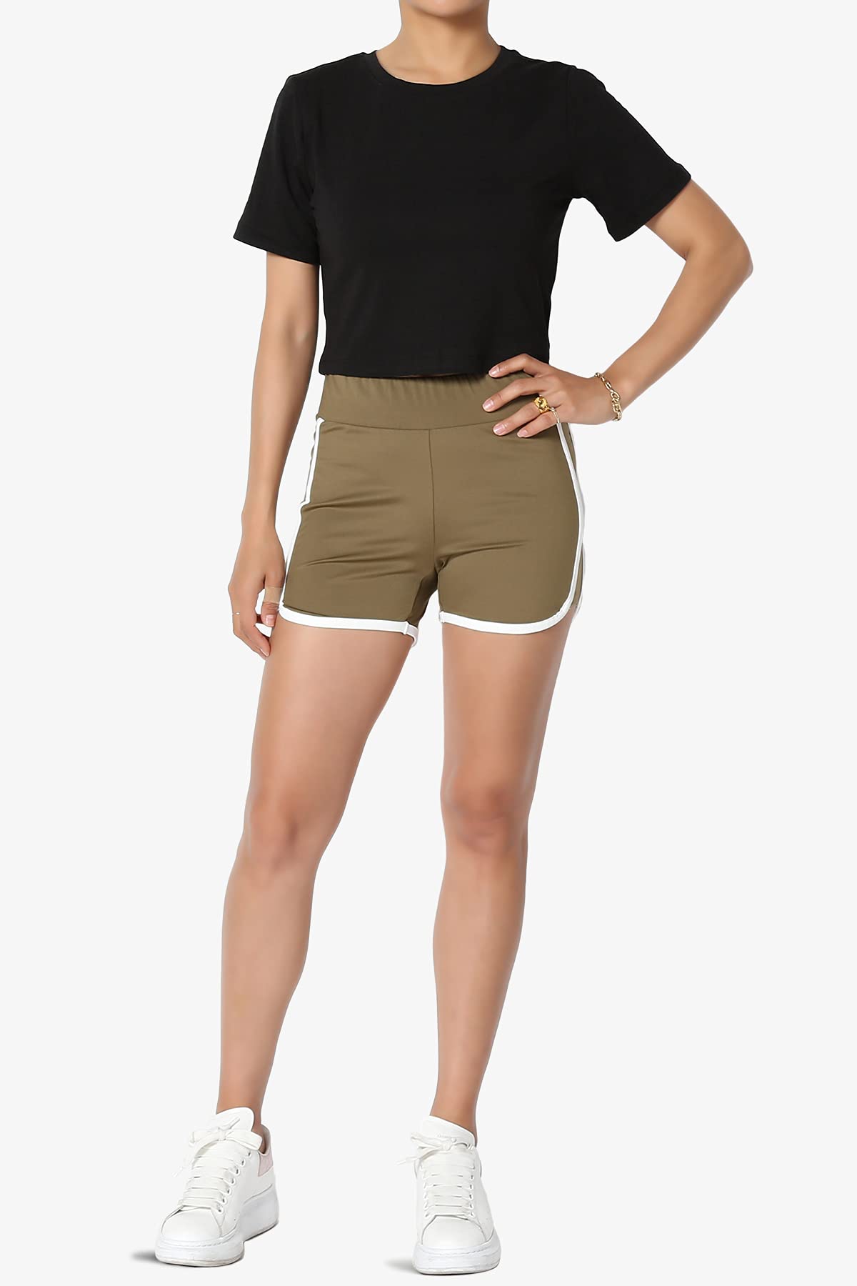 TheMogan Women's High Waisted Athletic Running Shorts - Quick Dry Workout Biker Shorts for Gym, Yoga & Outdoor Sports | Comfortable Stretchy Dolphin Hem Design