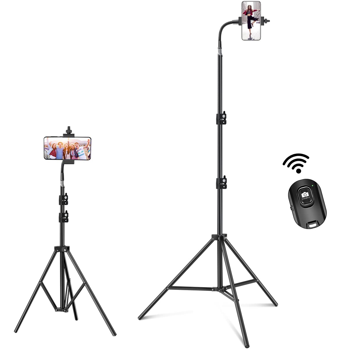 80 Inch/6.67 Ft Adjustable Phone Tripod Stand with Bluetooth Remote - Universal Smartphone Mount for iPhone, Samsung & Most Phones - Perfect for Live Streaming, Vlogging, Photography & Video Recording