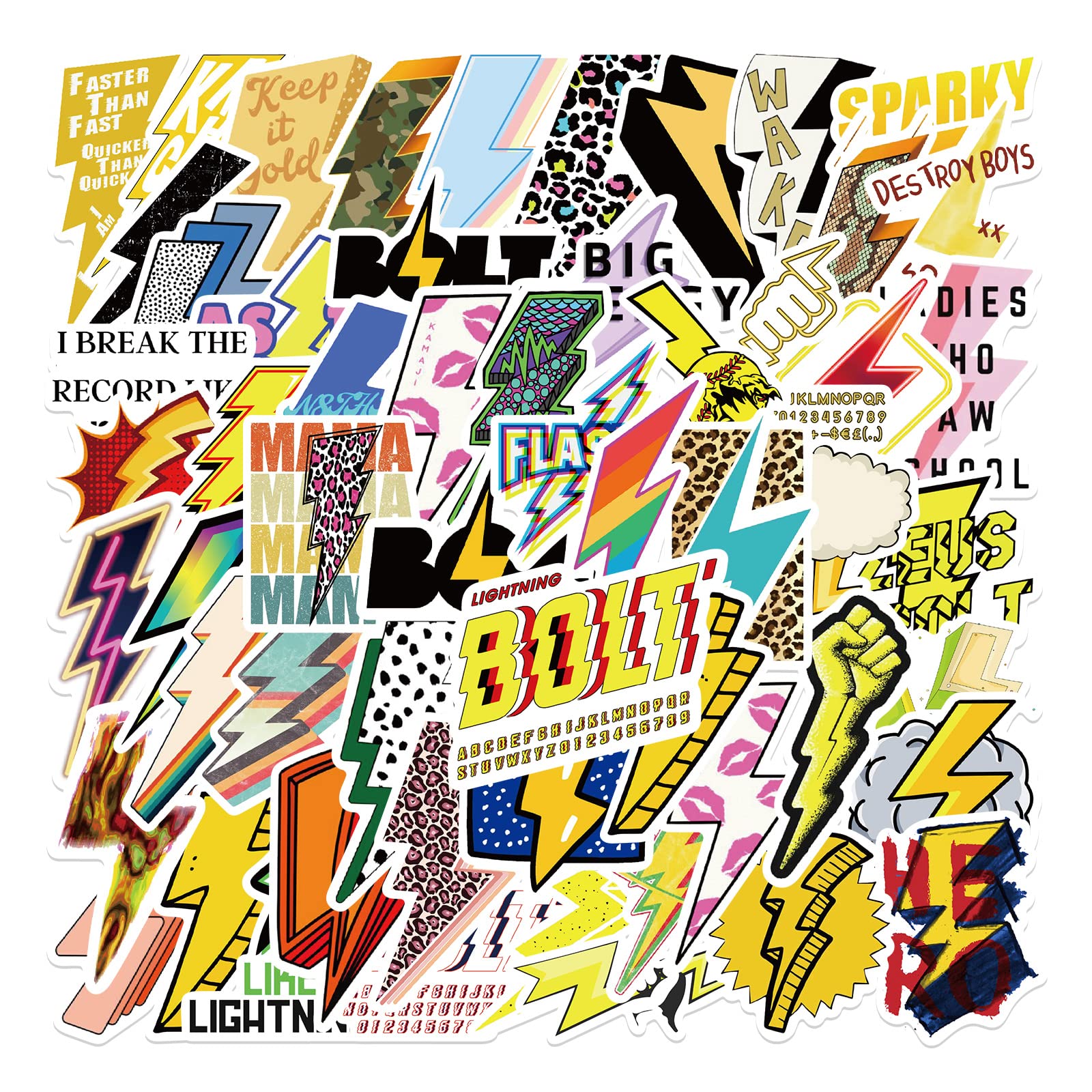 55 PCS Lightning Bolt Stickers - Electrical Storm Vinyl Decals for Water Bottles, Laptops, Skateboards - Cool Colorful DIY Stickers for Scrapbooks, Gifts for Kids Teens Adults - Perfect for School, Office & Home Decor