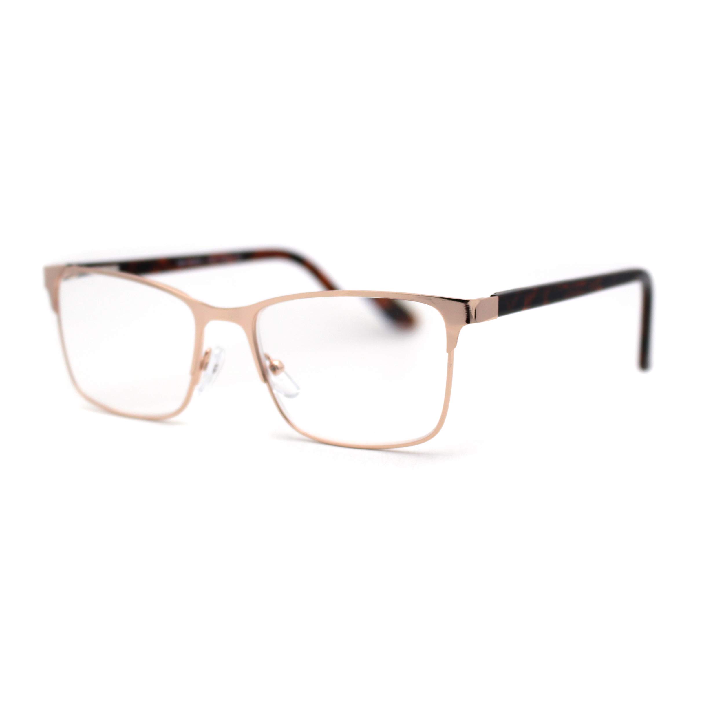 Men's Gold Tortoise Half-Rim Rectangular Reading Glasses +2.75 Strength - Lightweight Metal Frame for Reading, Computer Use & Daily Wear