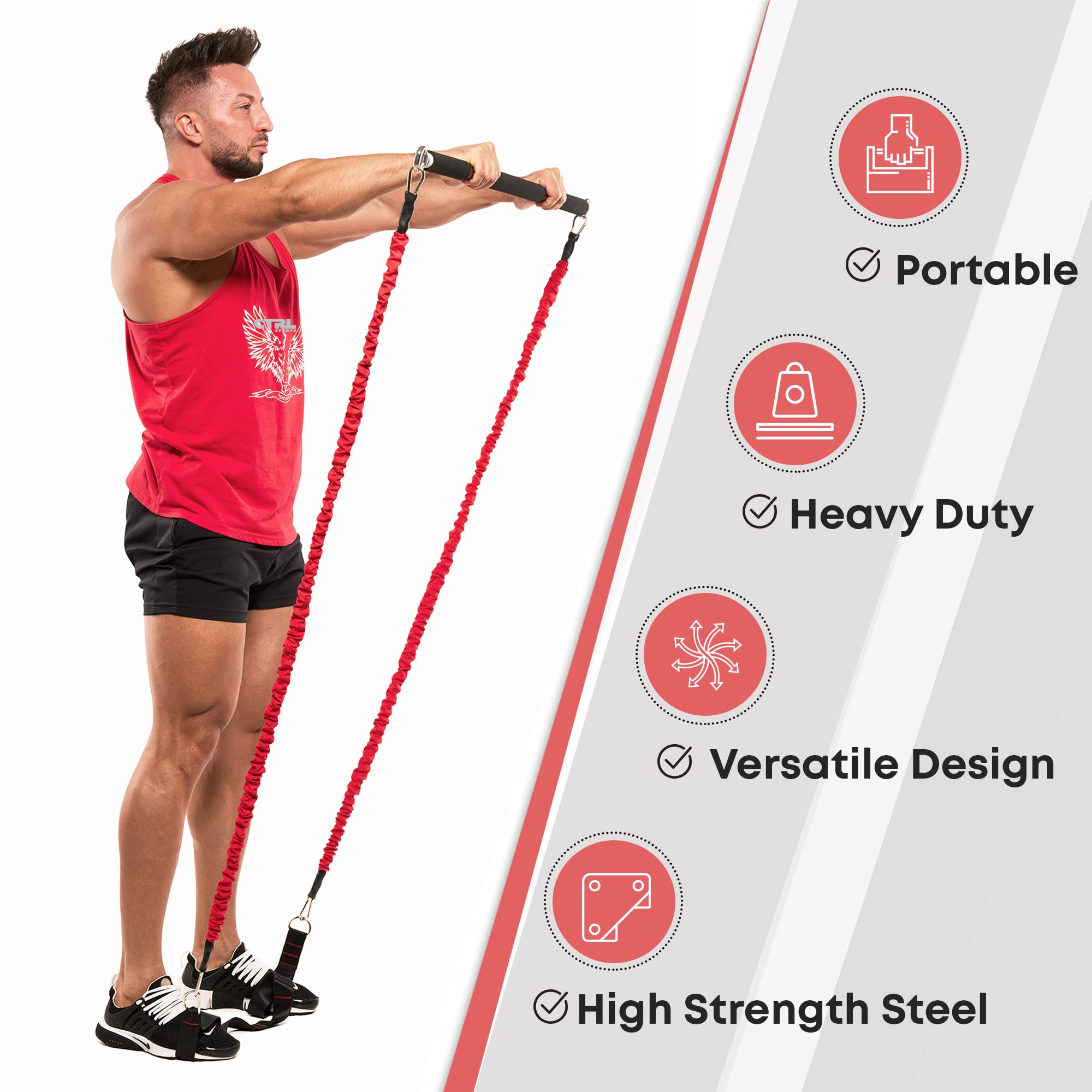Premium Adjustable Resistance Band Bar for Full-Body Workout - Squats, Biceps, Triceps, Shoulders & Back Training - 3-Piece Steel Pilates Bar for Home Gym & Travel Fitness - Perfect for Strength Training, Physical Therapy & Portable Exercise Routines
