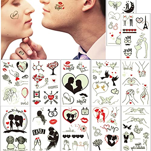 Glow in the Dark Valentine's Day Temporary Tattoos for Kids & Adults - 12 Sheets Heart Tattoo Stickers, Party Favors, School Exchange Gifts, Body Art Decor - Perfect for Valentine's Parties, Classroom Activities & Nighttime Fun