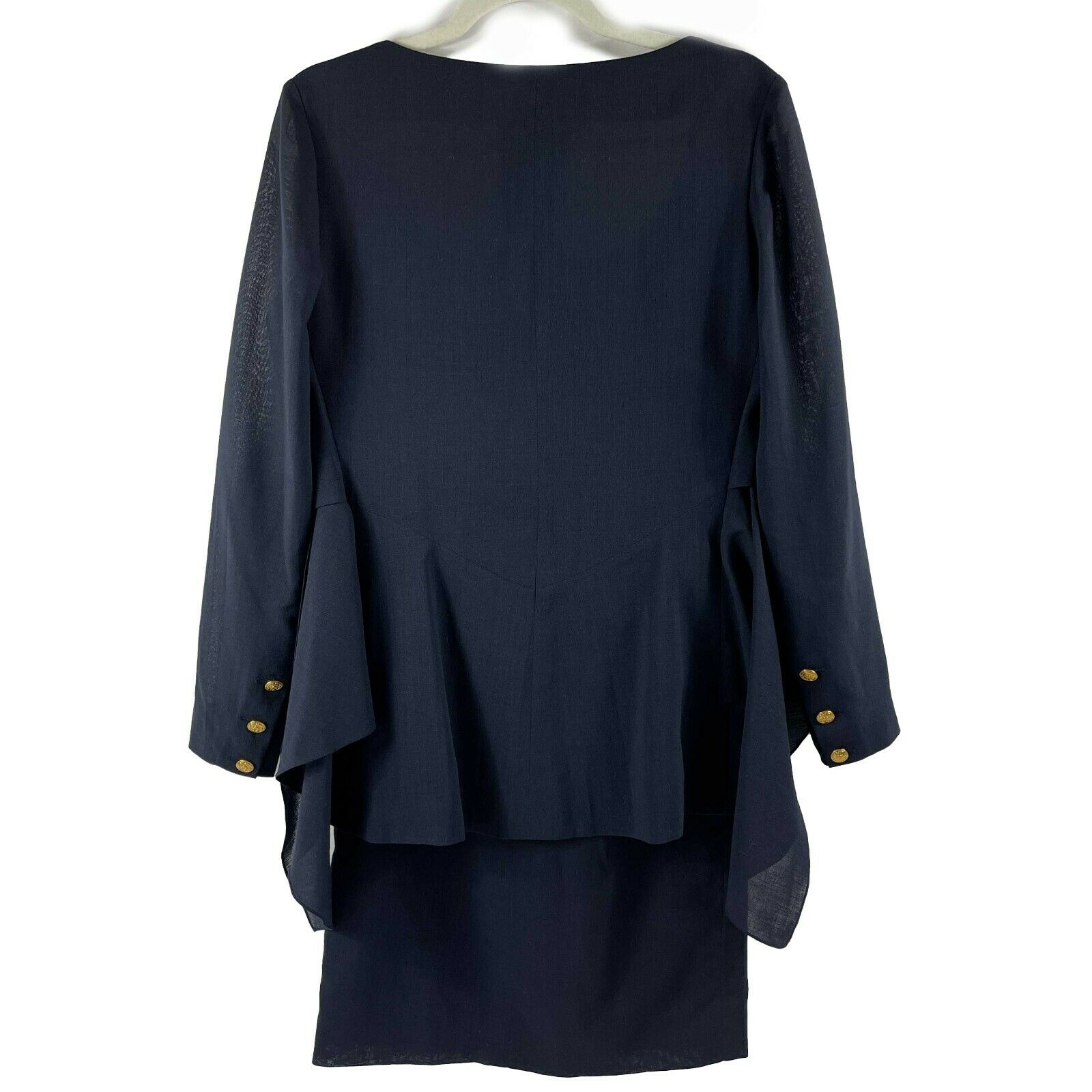 Chanel Navy & Gold Wool Suit Set with CC Buttons - Jacket & Skirt Combo (Size 36 US 6) | Luxury Women's Business Attire for Office & Formal Events