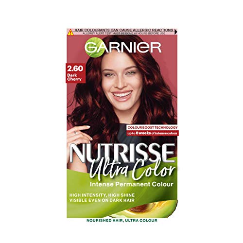 Garnier Nutrisse Ultra Color 2.6 Dark Cherry Red Permanent Hair Dye - Long-Lasting Vibrant Color for Brunettes & Dark Hair | At-Home Hair Coloring Kit for Salon-Quality Results