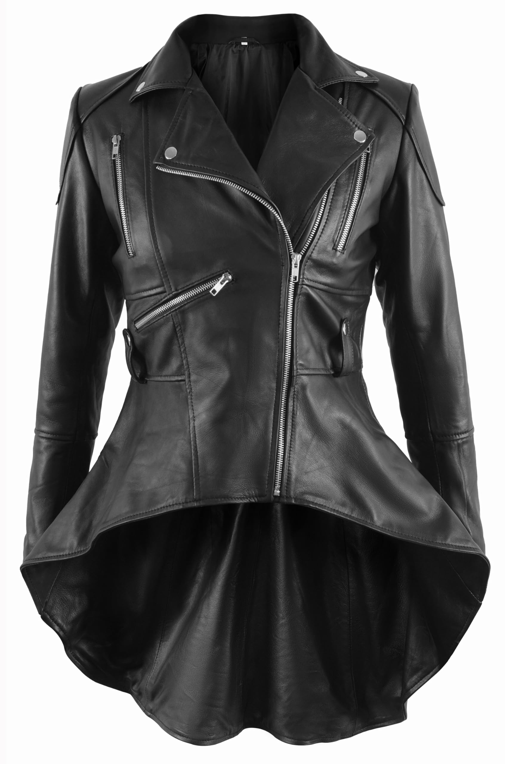 Women's Peplum Leather Jacket - Genuine Leather Motorcycle Jacket for Ladies - Stylish Outerwear for Date Night, Office & Night Out