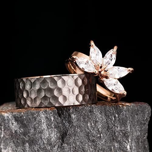 Lotus Flower Silver Wedding Rings Set for Couples - His & Hers Matching Zirconia Wedding Bands - Sterling Silver Engagement Rings with Cubic Zirconia Stones - Perfect for Anniversaries, Proposals, and Romantic Gifts