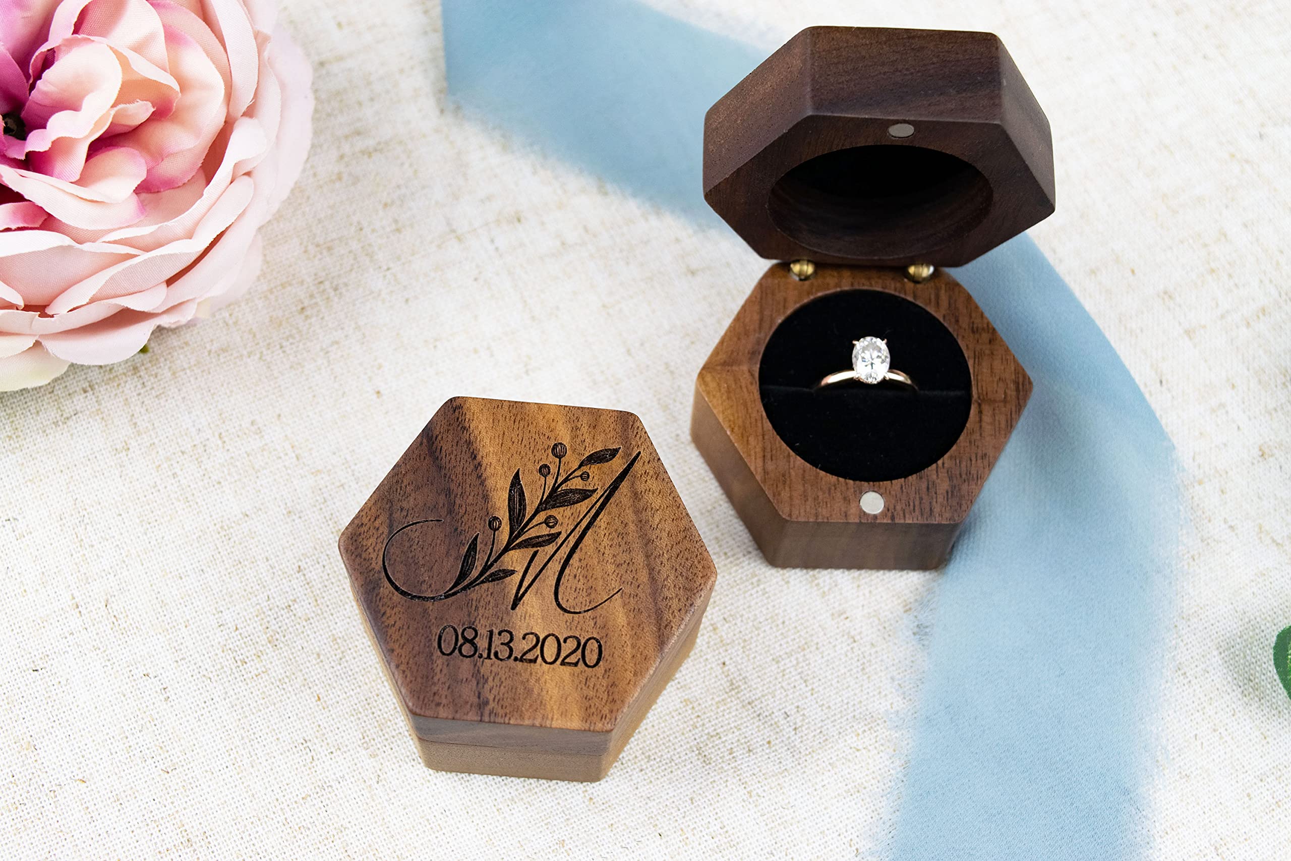 Custom Walnut Engagement Ring Box for Proposal - Personalized Wedding Ring Box for Her - Handcrafted Wooden Jewelry Gift Box - Perfect for Surprise Proposals & Romantic Moments