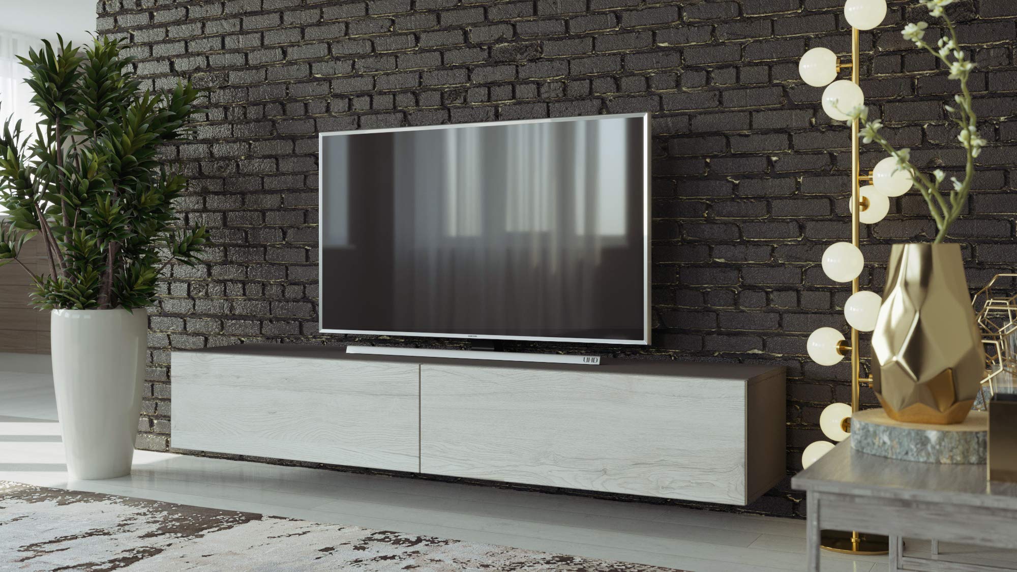 VIGO High Gloss TV Stand for Living Room - Modern Entertainment Center with Storage (Slate Grey/White Monaco) - Perfect for Flat Screen TVs, Gaming Consoles & Home Theater Setup