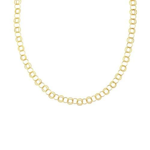 14K Yellow Gold Polished & Dual Textured Round Link Necklace - 38 Inch Chain for Women | Elegant Layering Piece for Everyday Wear or Special Occasions
