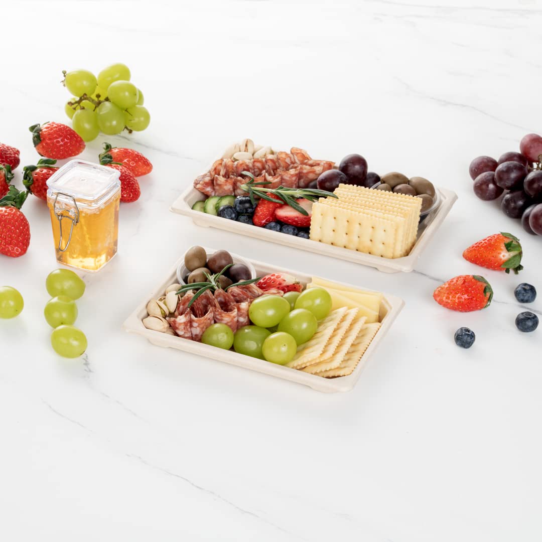Eco-Friendly 7.3 x 5 Inch Microwaveable Bagasse Sushi Trays - 100-Pack Brown Sugarcane Pulp Appetizer Plates | Freezer Safe, Biodegradable | Perfect for Restaurants, Catering & Sushi Bars