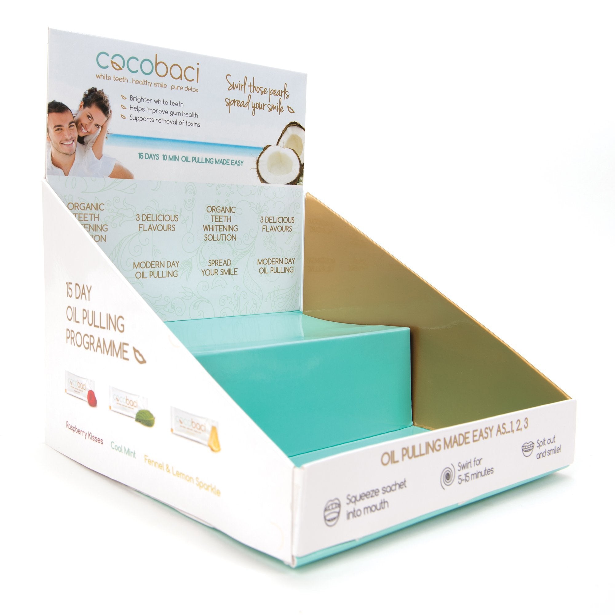 Cocobaci Oil Pulling Kit - Organic Coconut Oil for Teeth Whitening & Oral Health - Eco-Friendly Cardboard Retail Display - Perfect for Dental Care & Natural Hygiene Routine