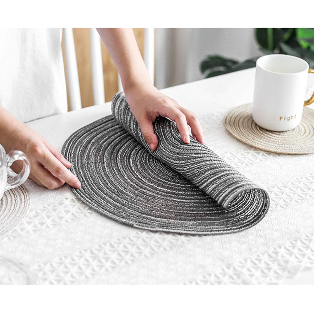 Round Woven Cotton Placemats Set of 4 - 14 Inch Dark Gray Heat Resistant Table Mats for Dining Room, Washable & Reusable - Perfect for Dinner Parties, Family Meals, and Holiday Gatherings