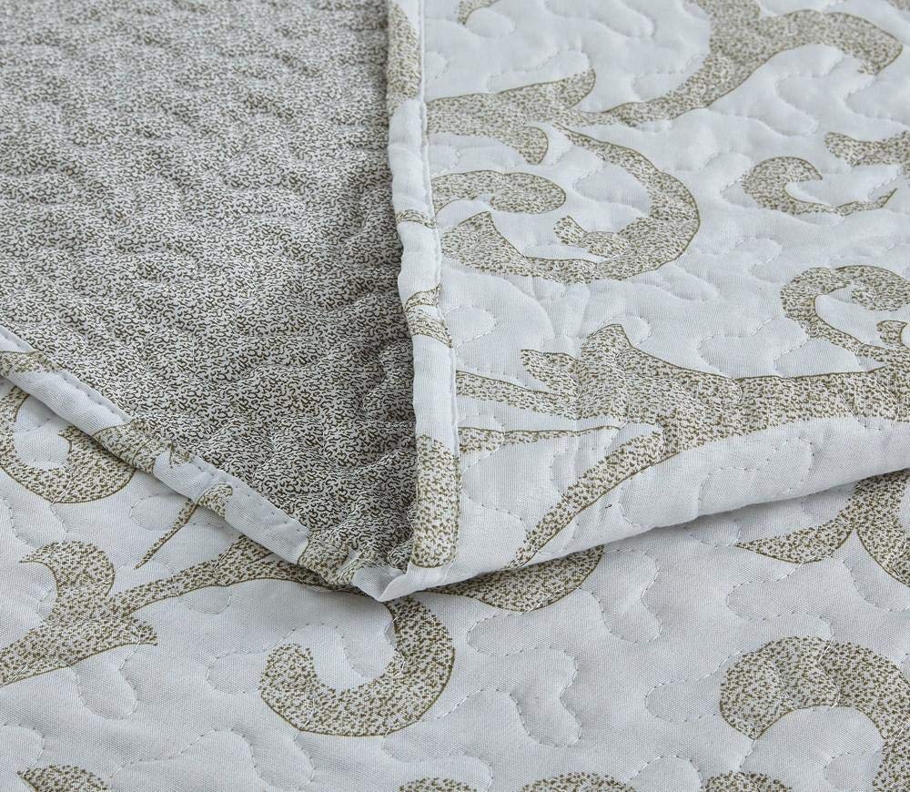 DaDa Bedding Elegant Freesia Vineyard Quilt Patchwork Bedspread Set - Floral Design, White, Queen Size, 3-Piece Bedding Collection | Perfect for Master Bedroom, Guest Room & Farmhouse Decor