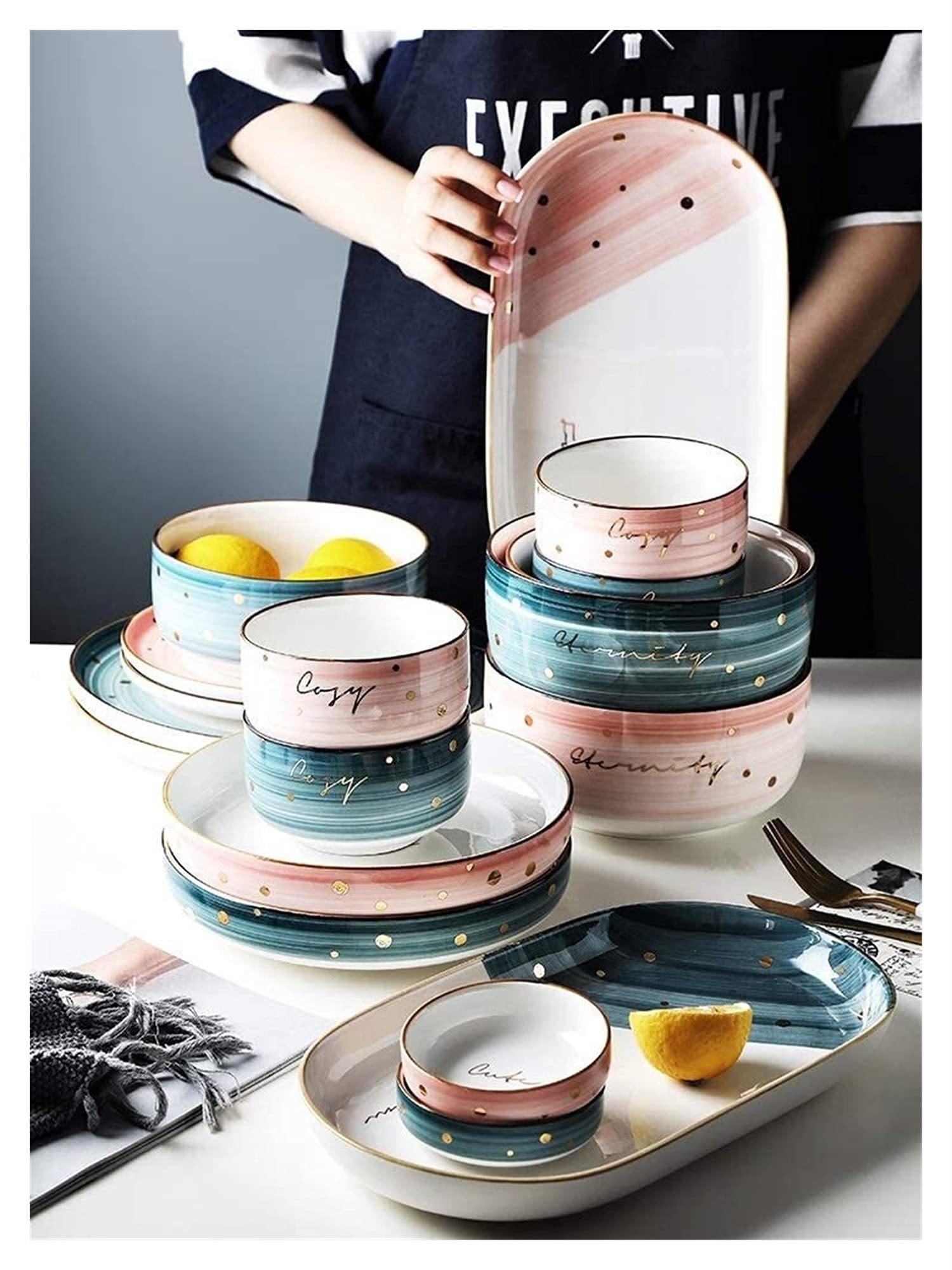Luxury 48-Piece Modern Dinnerware Set for 8 - Colorful Unbreakable Plates & Bowls, Dishwasher Safe (Blue) - Perfect for Family Dinners, Parties & Upscale Dining