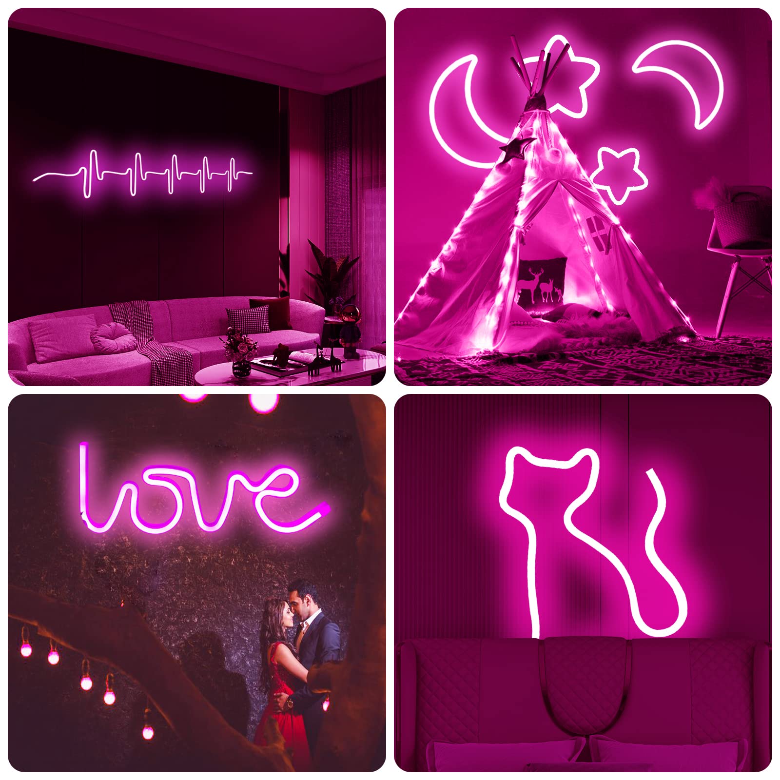 16.4ft Pink Neon LED Strip Lights - Waterproof 12V Flexible Rope Light for Indoor/Outdoor Decor, Bedroom, Party, Bar, Wedding & Holiday Lighting (Cuttable, Power Adapter Not Included)