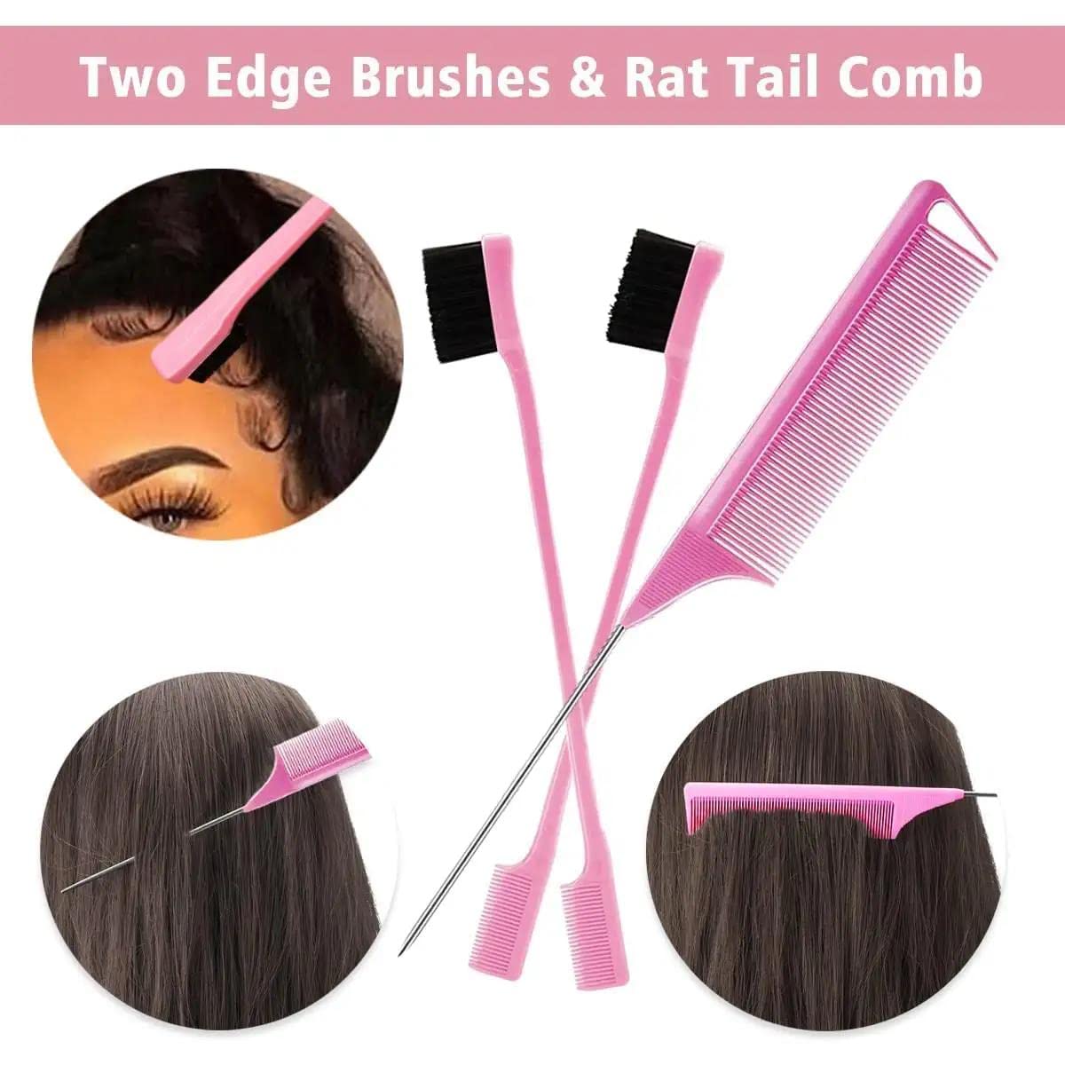 Goiple 3PCS Elastic Wig Bands for Edges - Adjustable Wig Grip Band for Secure Wig Installation (Pink) + 9PCS Hair Wax Stick Set - Perfect for Salon Styling, Cosplay & Everyday Hair Care