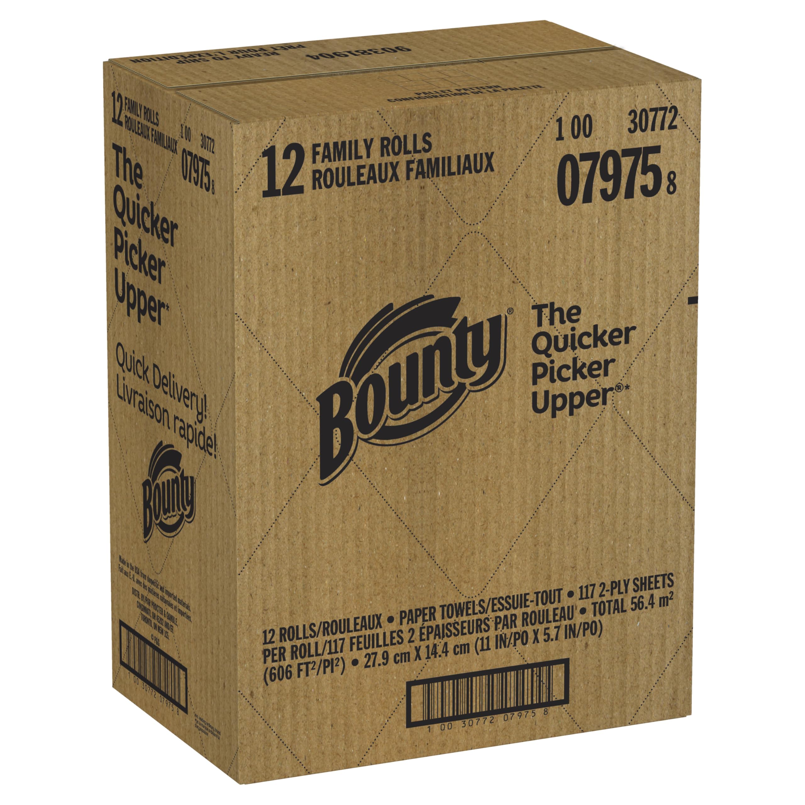 Bounty Quick-Size Paper Towels | White | 12 Family Rolls (30 Regular Rolls) | Ultra Absorbent for Kitchen, Spills & Cleaning