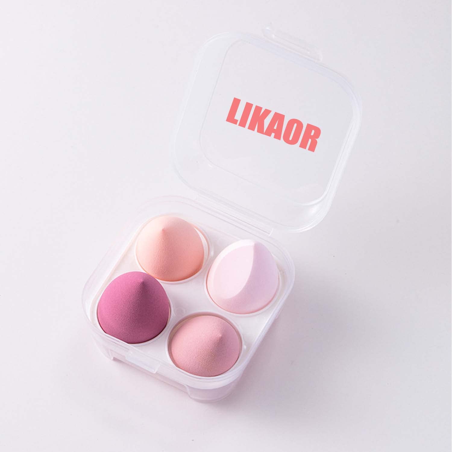 LIKAOR 4-Piece Makeup Sponge Set - Dry & Wet Beauty Blender for Foundation, Concealer & Powder - Soft Cosmetic Sponge with Beveled Edge - Perfect for Flawless Makeup Application (4Pcs, Pink Box) - Ideal for Daily Makeup, Travel & Professional Use