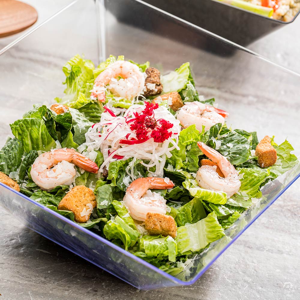 160oz Clear Plastic Serving Bowl - 11x11x4.5 Inches Square Modern Large Bowl - Bulk 25 Count for Parties, Catering & Food Display