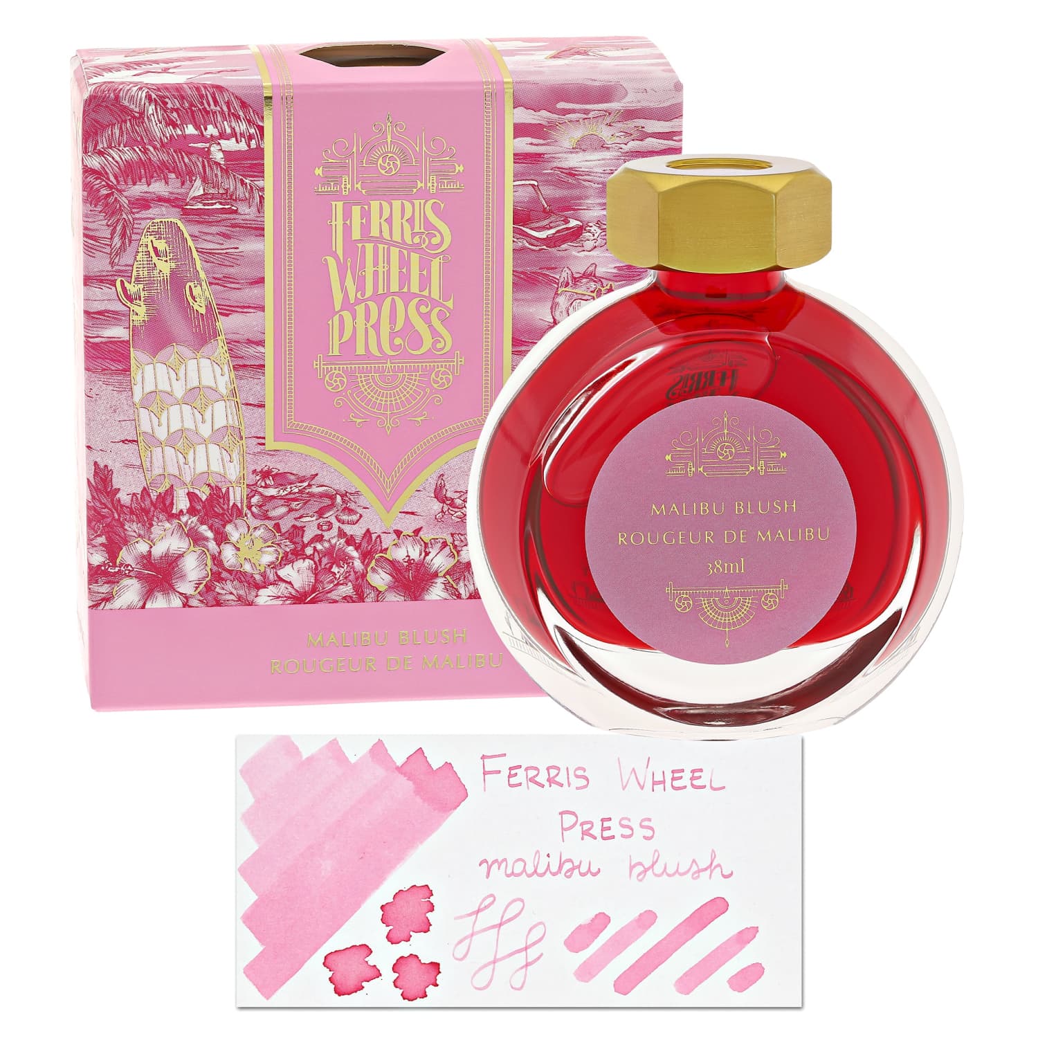 Ferris Wheel Press Malibu Blush Bottle Ink - 38ml Fountain Pen Ink for Calligraphy, Journaling & Artistic Writing - Perfect for Lettering, Note Taking & Creative Projects