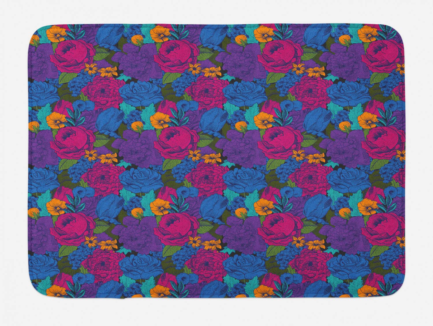 Ambesonne Floral Bath Mat - Vintage Bouquet Non-Slip Bathroom Rug, 30.2 x 20 Inches, Soft Plush Decor with Boho Design - Perfect for Bathroom, Spa, and Guest Room Decor