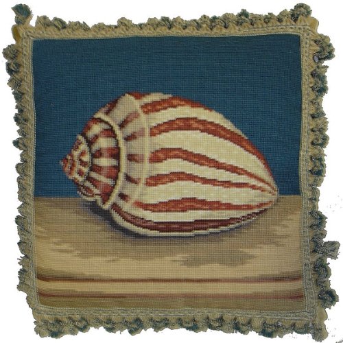 Tiger Shell Needlepoint Pillow 18x18 Inches - Elegant Home Decor for Sofa, Bed & Living Room