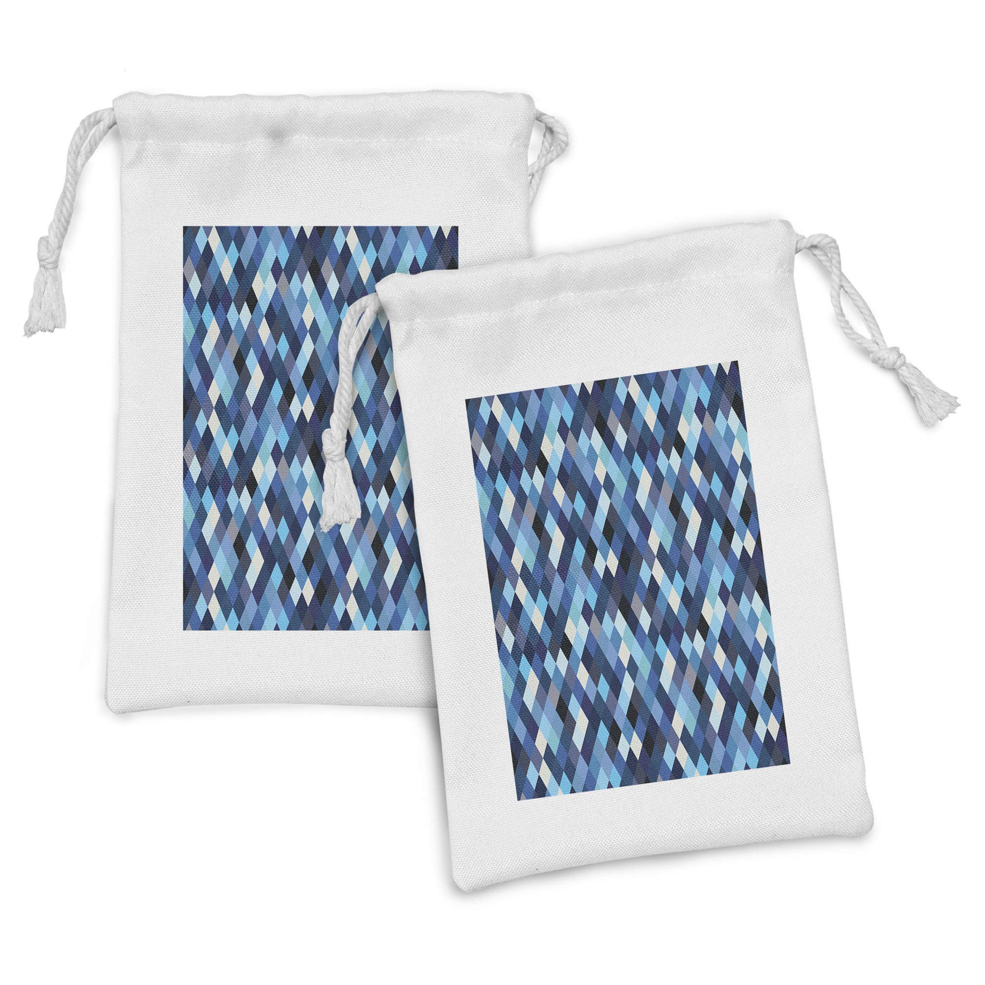 Ambesonne Modern Fabric Pouch Set of 2 - Blue & White Geometric Pattern Drawstring Bags (9