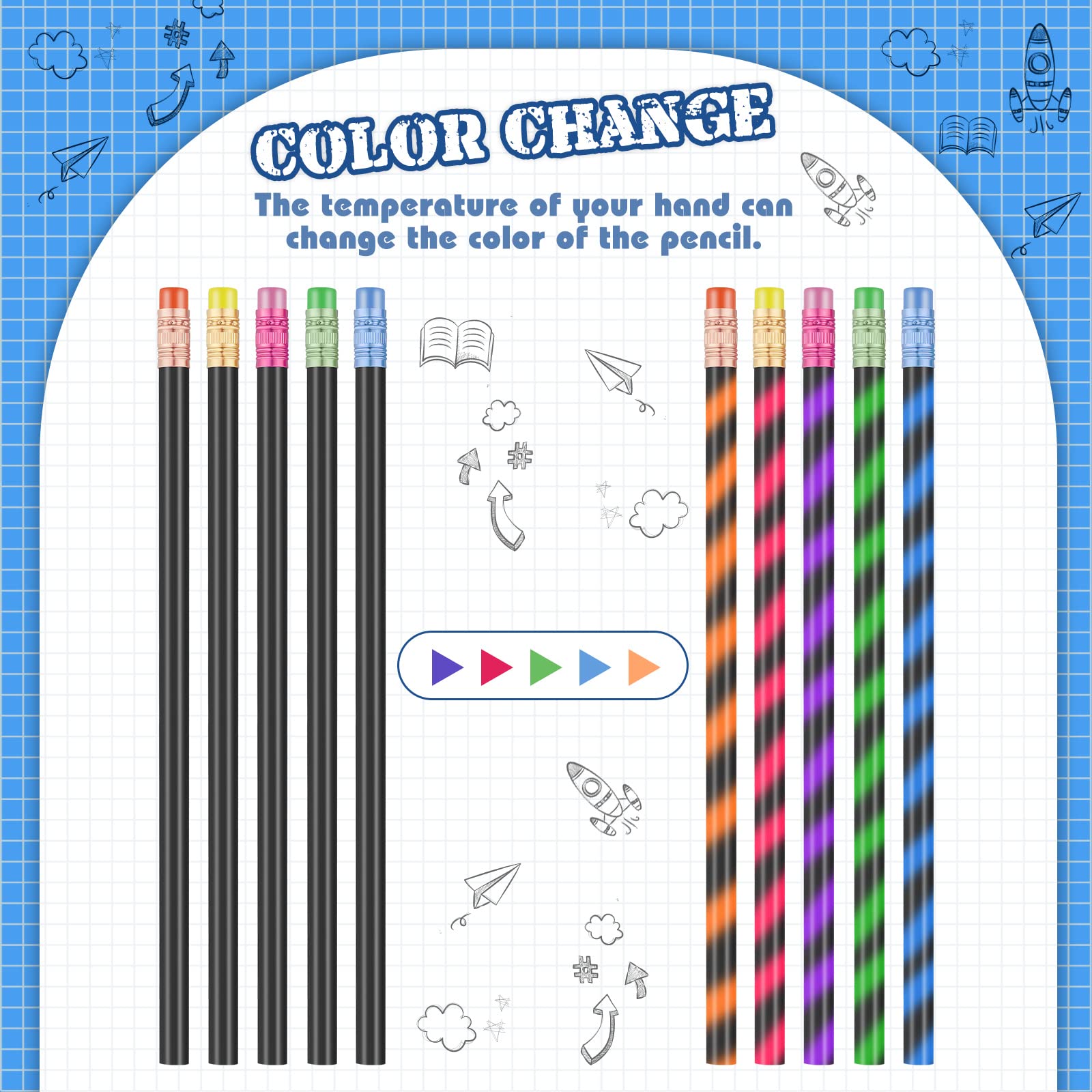 Outus 120pcs Color Changing Mood Pencils - Thermochromic 2B Pencils with Eraser for School & Art