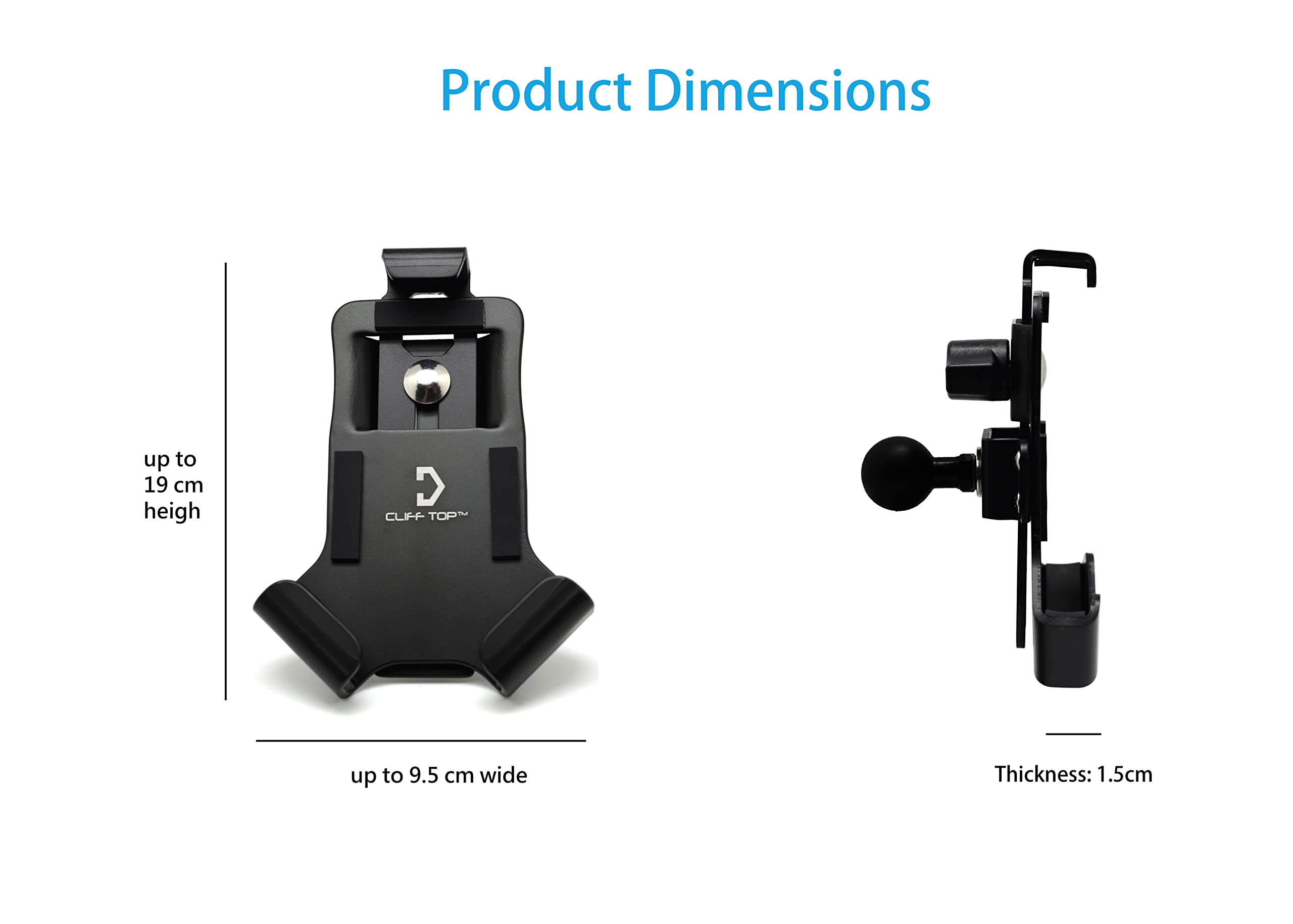 Cliff Top Aluminum Motorcycle Phone Mount - Universal Bike Phone Holder for iPhone, Samsung Galaxy, Google Pixel - 1-Inch Ball Compatible with RAM Mounts System - Perfect for Adventure Riding, Commuting & GPS Navigation